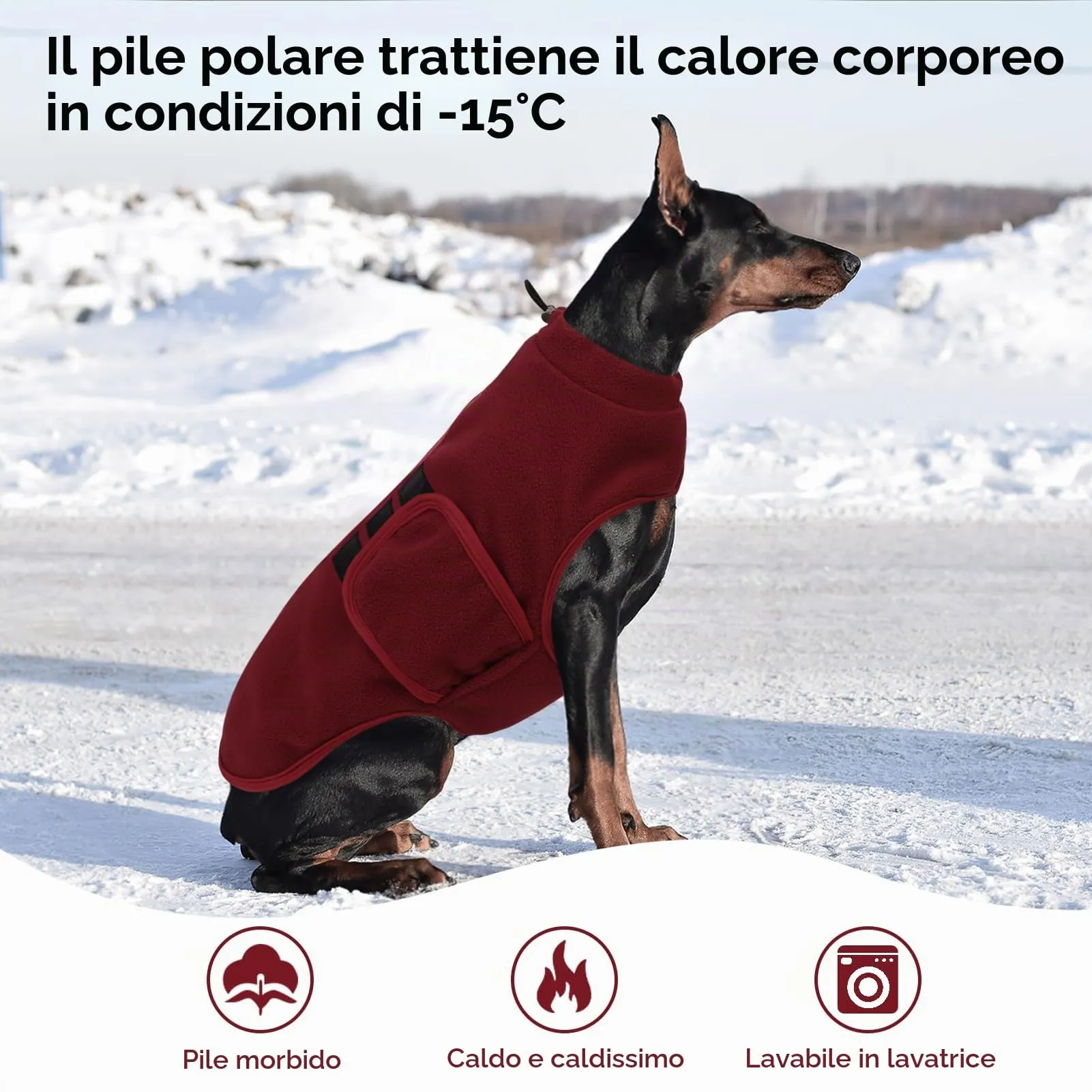 PUZAUKAL Maglione in Pile per Cani con Foro per Imbracatura, Bordeaux, XXS - immagine 6