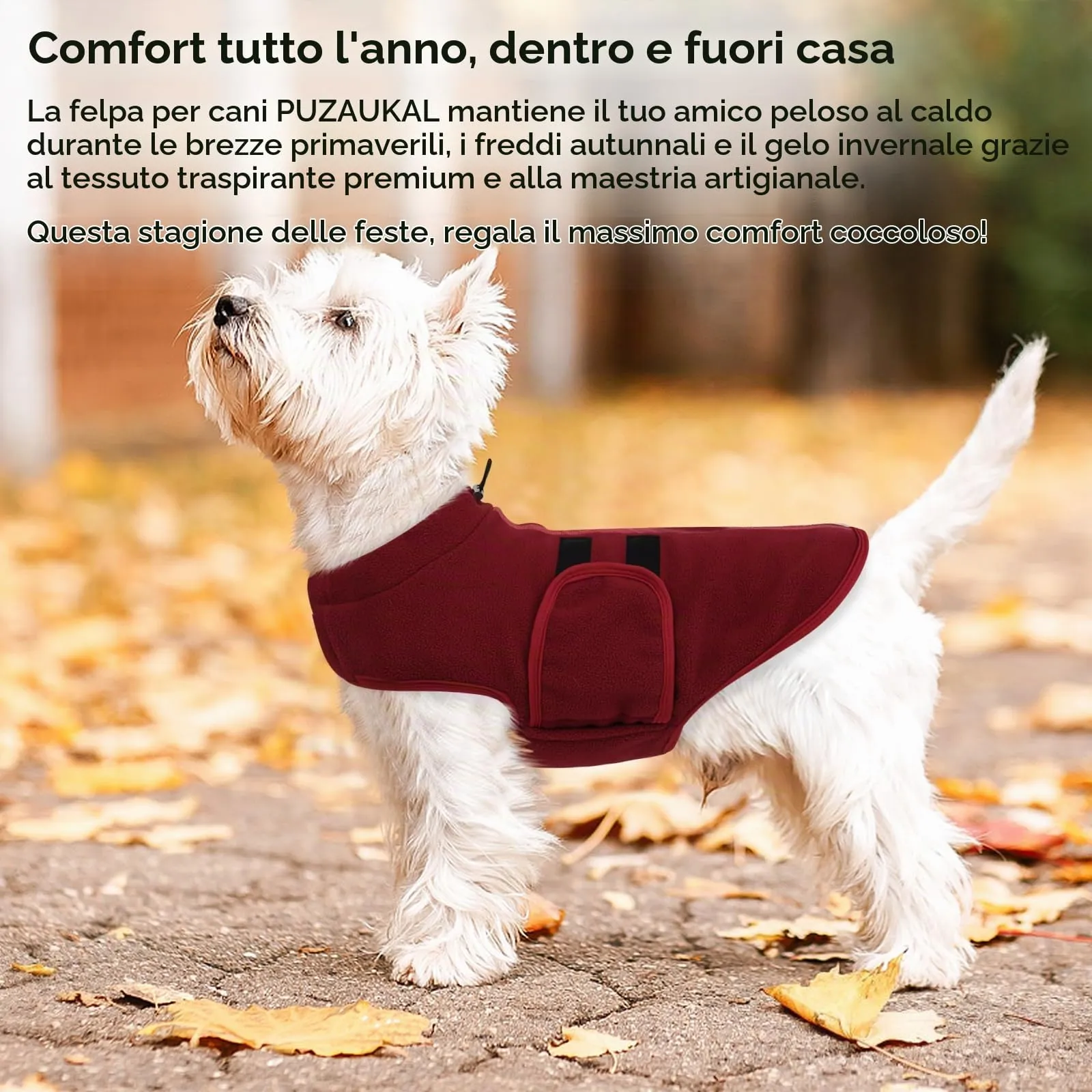 PUZAUKAL Maglione in Pile per Cani con Foro per Imbracatura, Bordeaux, XXS - immagine 7