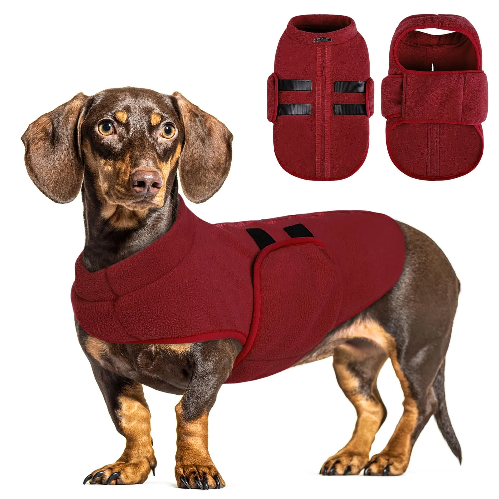 PUZAUKAL Maglione in Pile per Cani con Foro per Imbracatura, Bordeaux, M - immagine 1