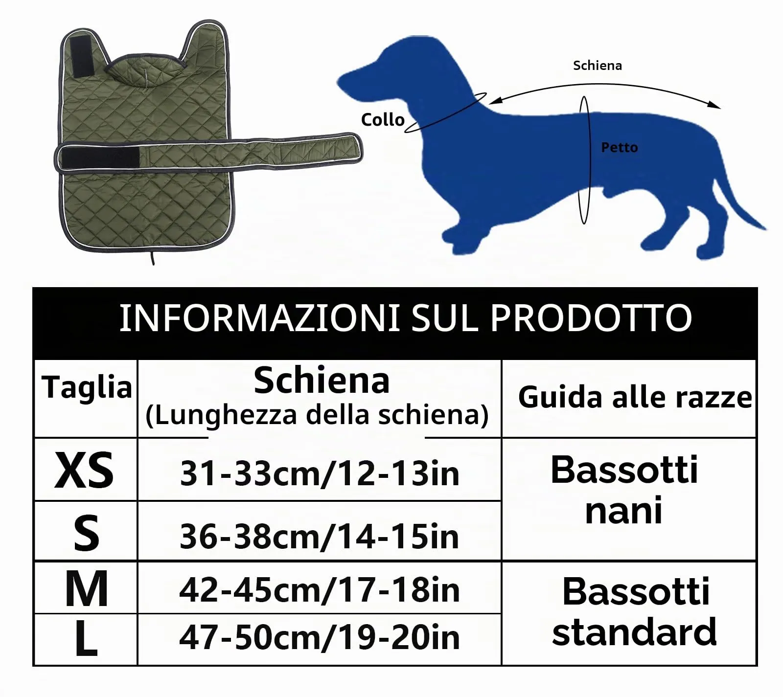 Geyecete Cappotto Invernale Termico Trapuntato per Cane Bassotto con Fodera in Pile e Foro per Imbracatura, Verde, M - immagine 6