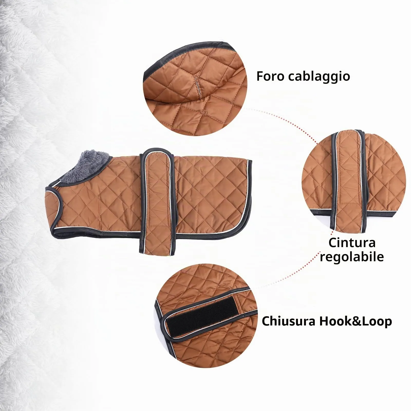 Geyecete Cappotto Invernale Termico Trapuntato per Cane Bassotto con Fodera in Pile e Foro per Imbracatura, Marrone, S - immagine 3