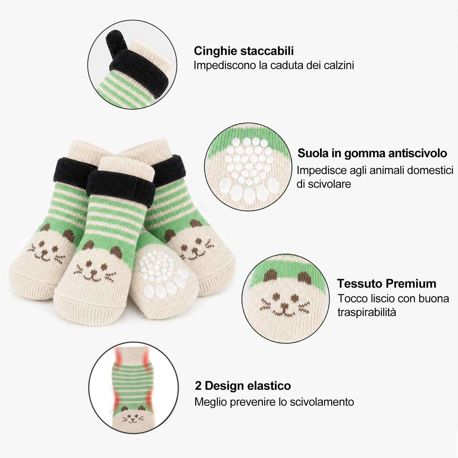 PETLOFT Calzini Antiscivolo per Cane con Cinghie Regolabili, Beige Verde, S - immagine 2