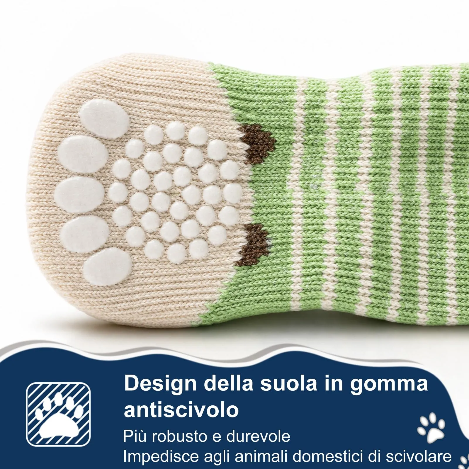 PETLOFT Calzini Antiscivolo per Cane con Cinghie Regolabili, Beige Verde, S - immagine 4