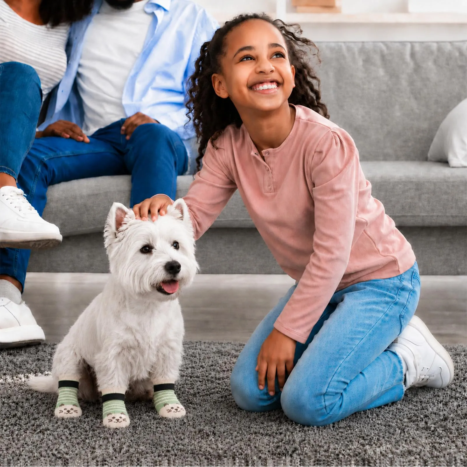 PETLOFT Calzini Antiscivolo per Cane con Cinghie Regolabili, Beige Verde, S - immagine 5