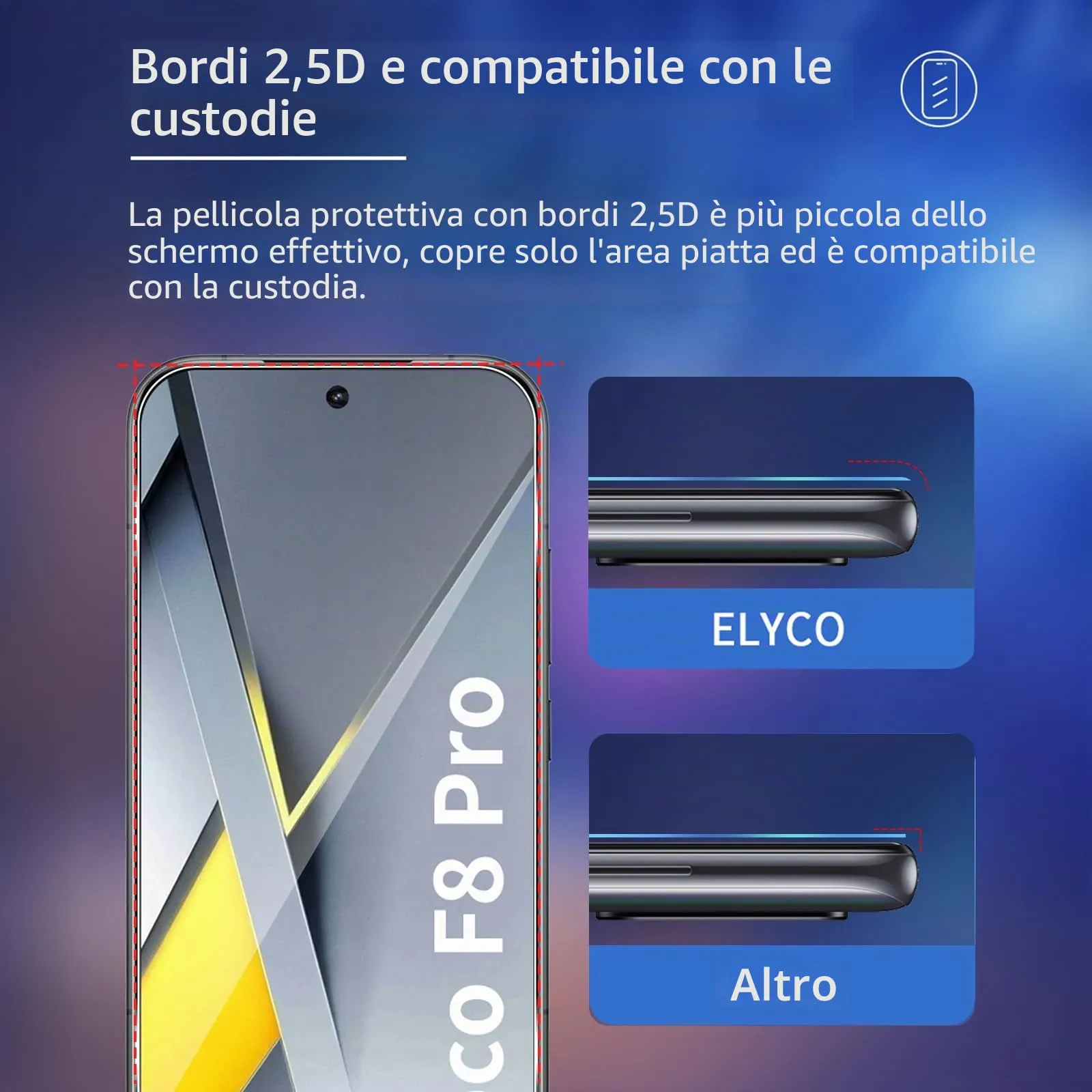 ELYCO Vetro Temperato per Xiaomi POCO F8 Pro, 3+2 Pezzi - immagine 5