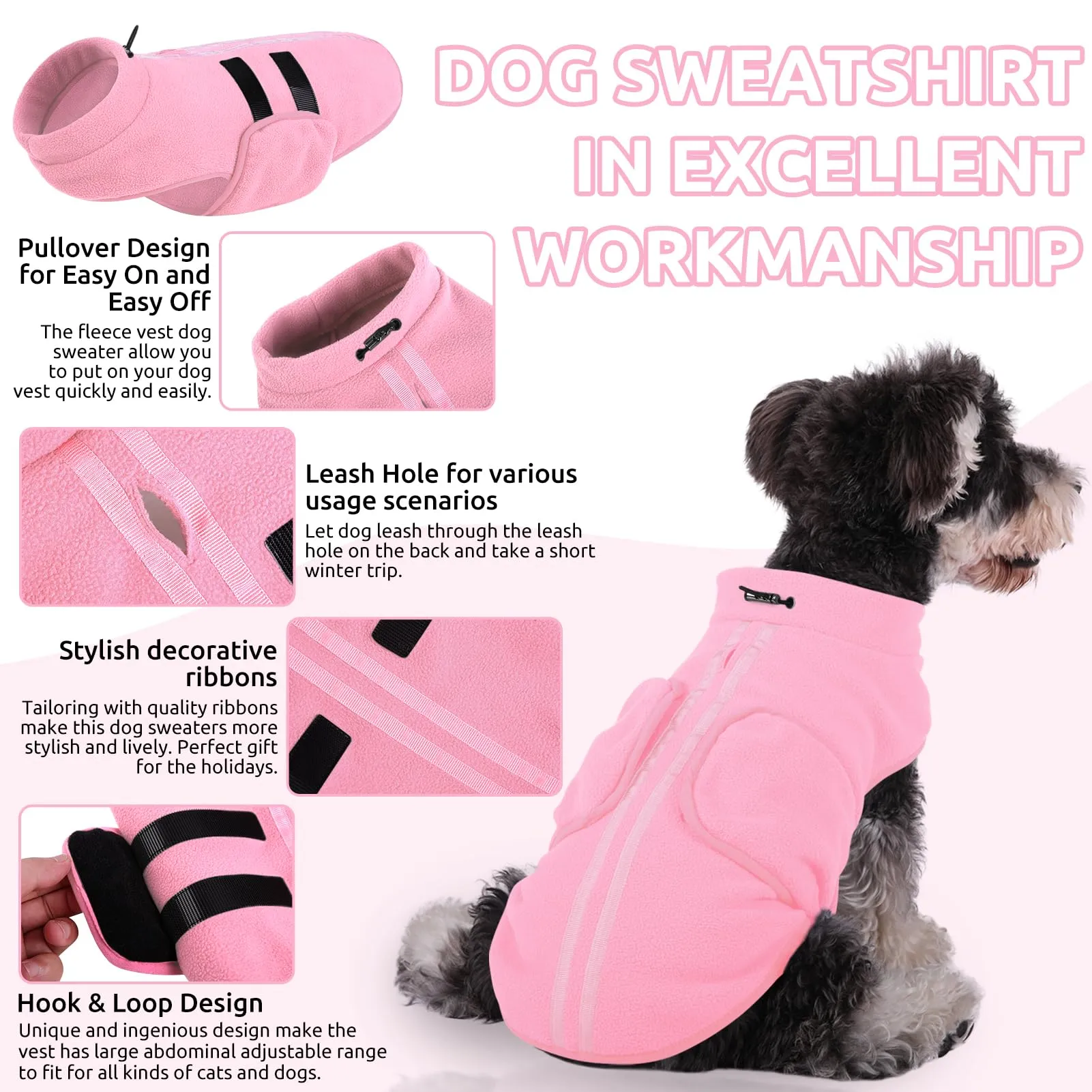 PUZAUKAL Maglione in Pile per Cani e Gatti, Taglia XL, Rosa Chiaro - immagine 2