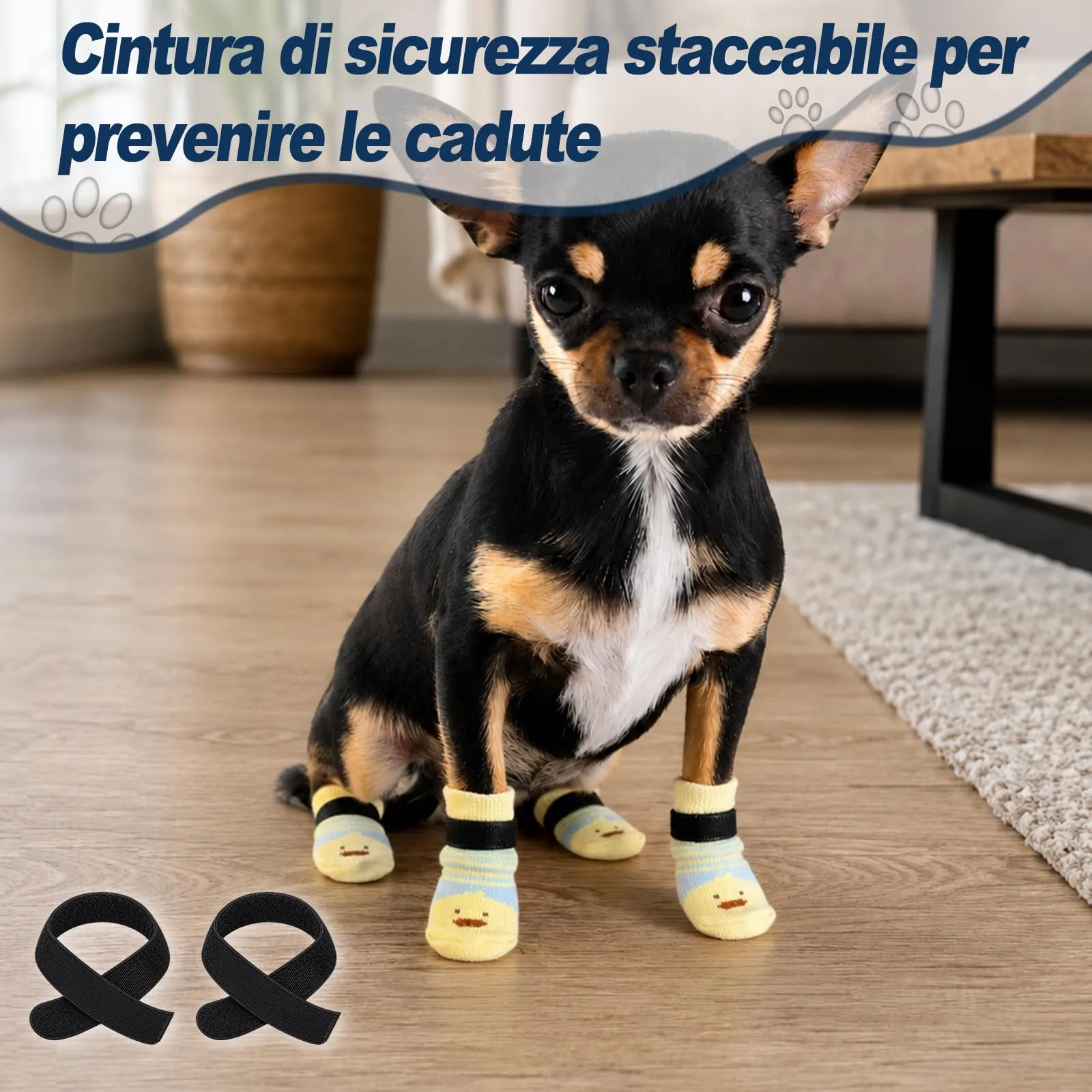 PETLOFT Calzini Antiscivolo per Cane, 4 Pezzi, Giallo Blu, M - immagine 3