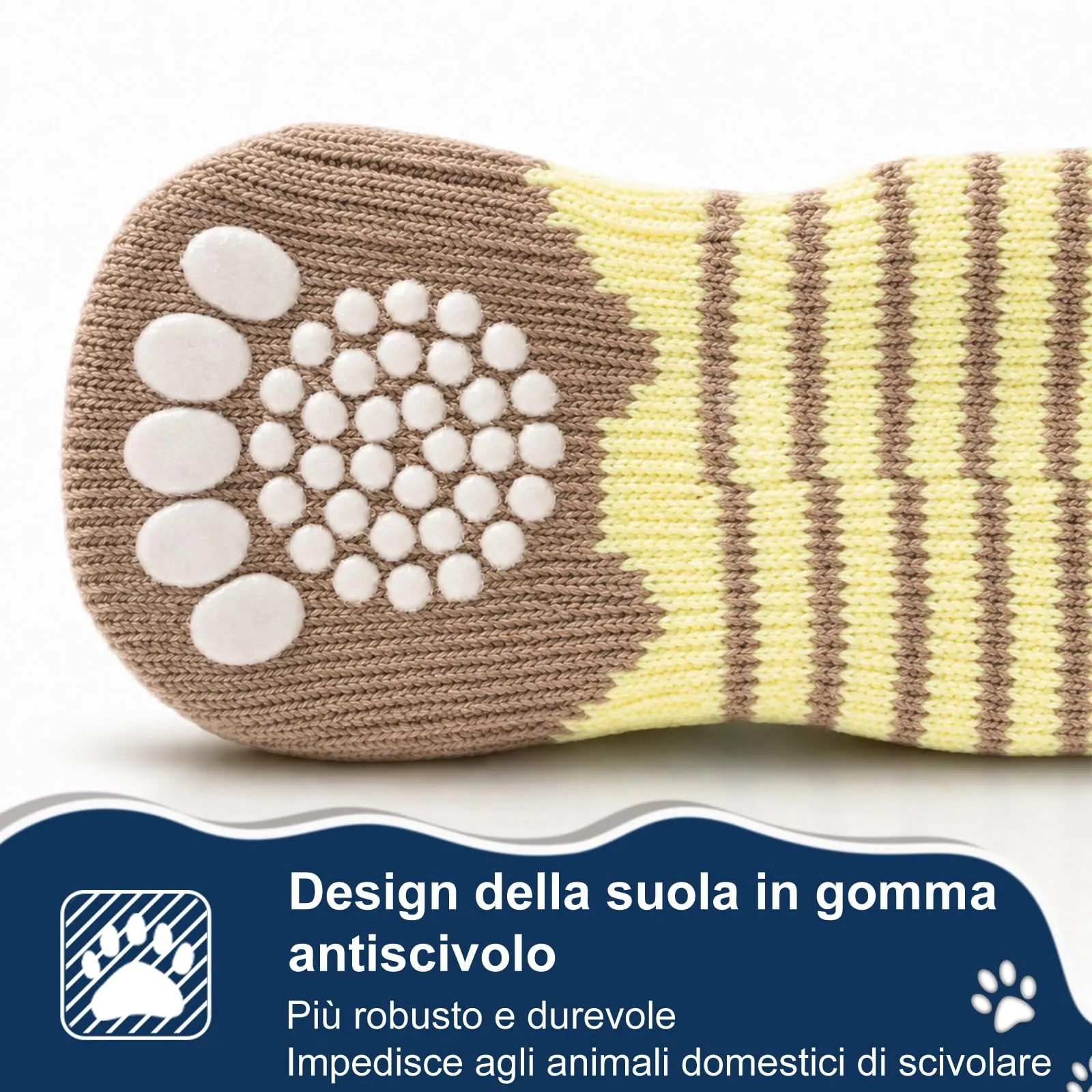 PETLOFT Calzini Antiscivolo per Cane con Cinghie Regolabili, Marrone Giallo, S - immagine 4