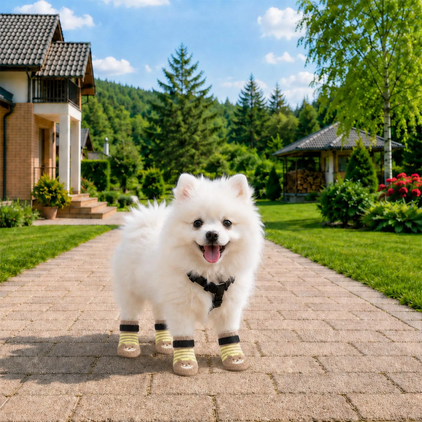 PETLOFT Calzini Antiscivolo per Cane con Cinghie Regolabili, Marrone Giallo, S - immagine 6