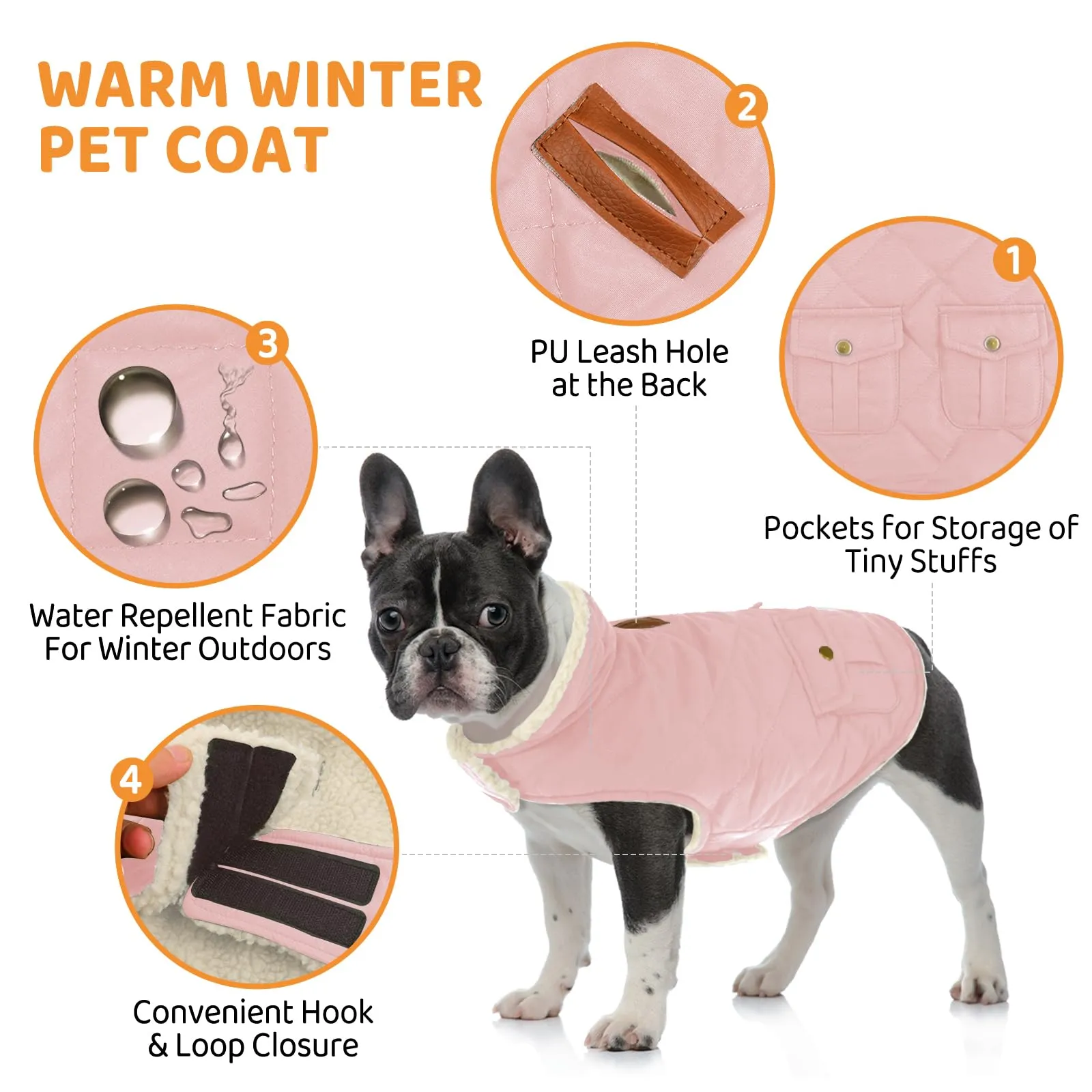 Queenmore Cappottino Cane Impermeabile con Fodera in Pile, Taglia L, Rosa Chiaro - immagine 2