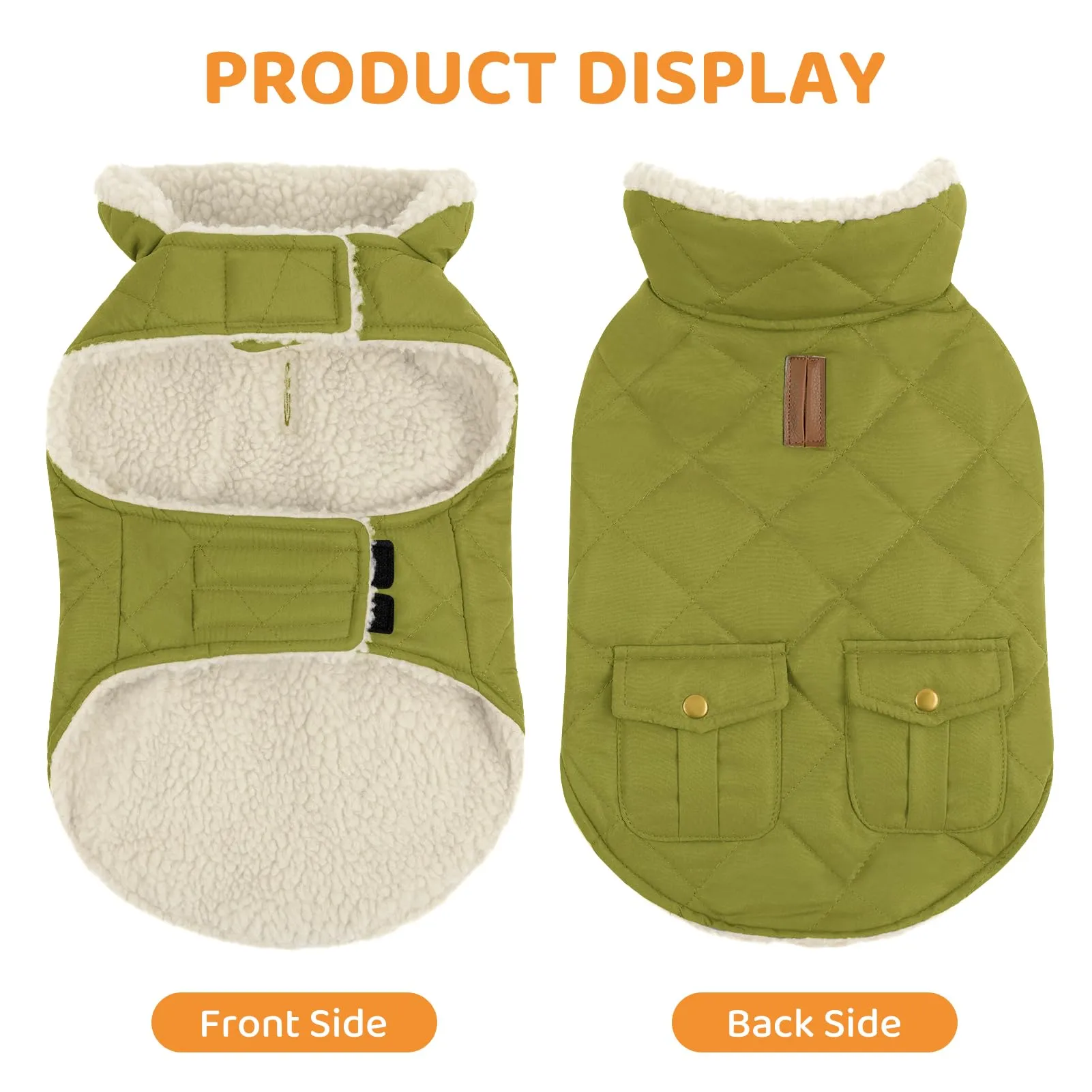 Queenmore Cappotto Cane Impermeabile, Imbottito e Caldo - Olive Green, Taglia L - immagine 5