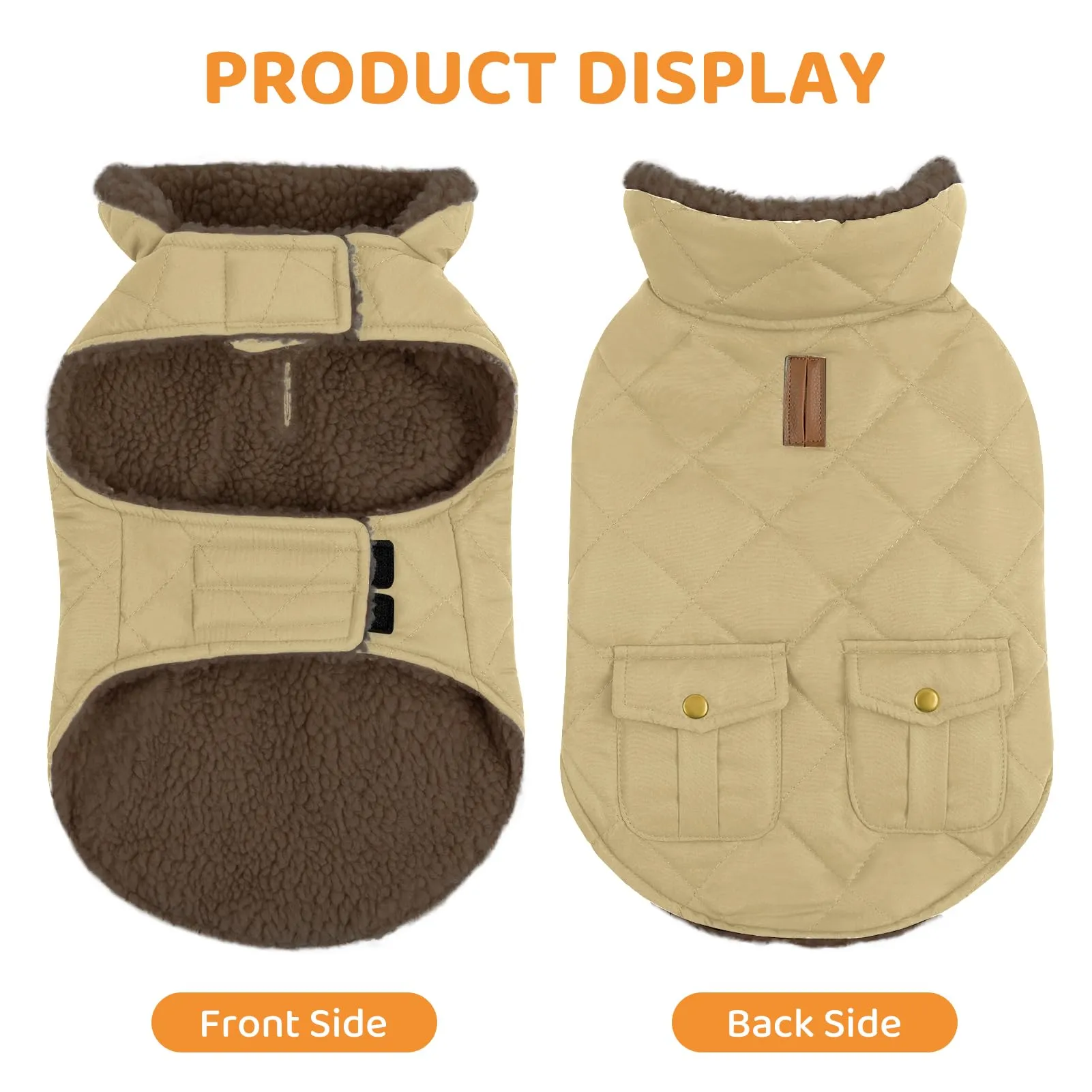 Queenmore Cappottino Per Cani Impermeabile con Fodera in Peluche, Khaki, Taglia M - immagine 5