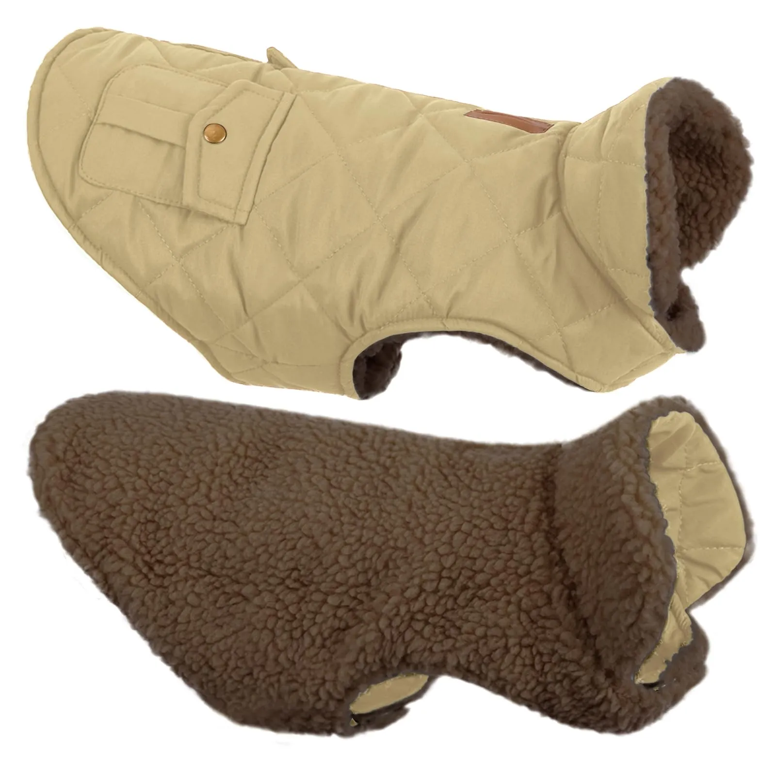 Queenmore Cappottino Per Cani Impermeabile con Fodera in Peluche, Khaki, Taglia M - immagine 8