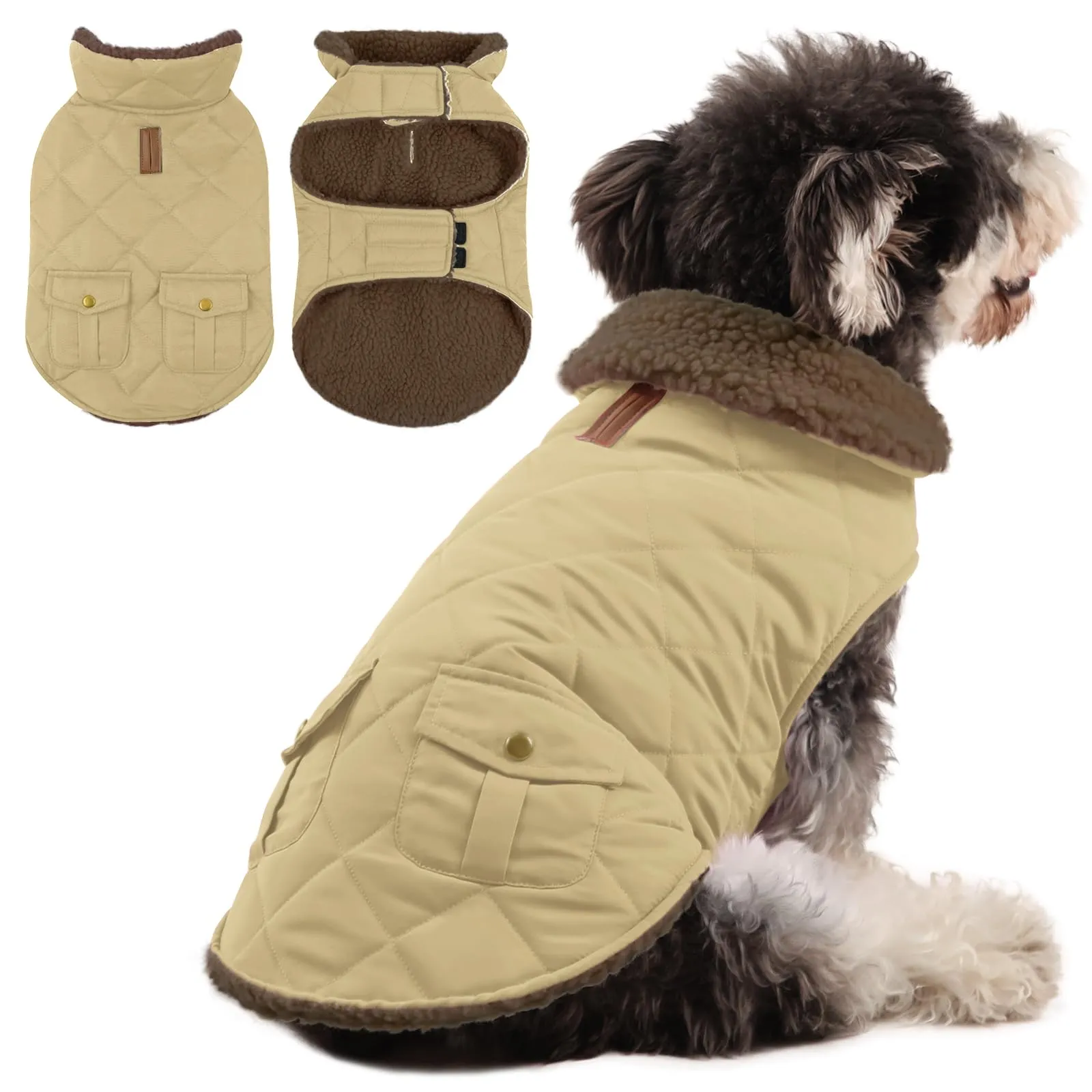 Queenmore Cappotto Cane Impermeabile Imbottito Caldo, Khaki, Taglia L - immagine 1