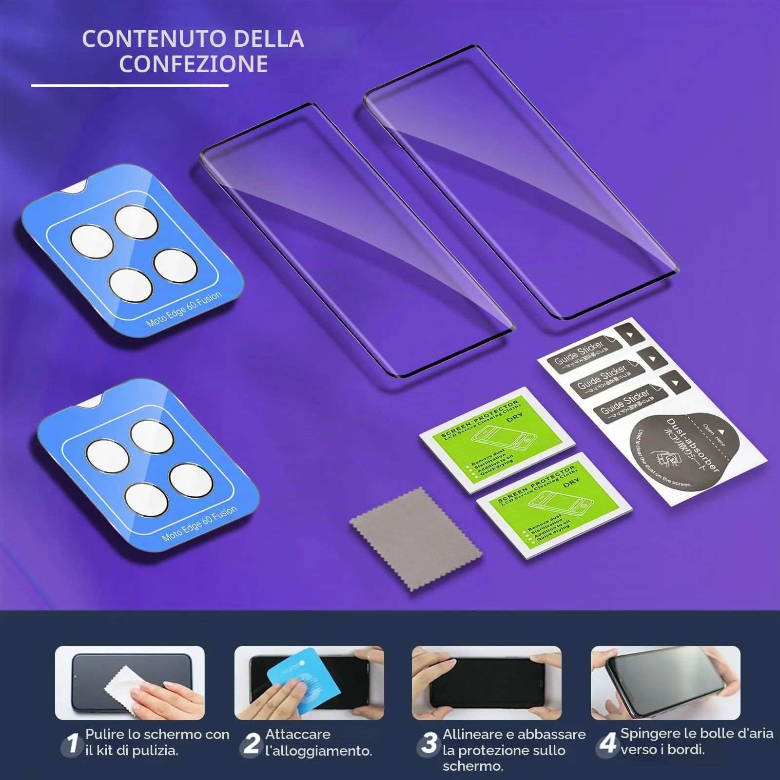 ELYCO Vetro Temperato per Motorola Moto Edge 60/60 Fusion, 2+2 Pezzi - immagine 8