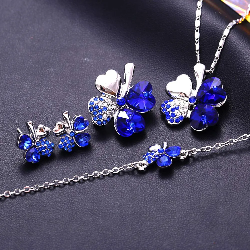 SwirlColor Set Gioielli Quadrifoglio con Collana, Bracciale e Orecchini in Cristallo Peach Heart (Blu) - immagine 4