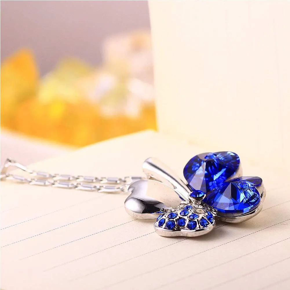 SwirlColor Set Gioielli Quadrifoglio con Collana, Bracciale e Orecchini in Cristallo Peach Heart (Blu) - immagine 5