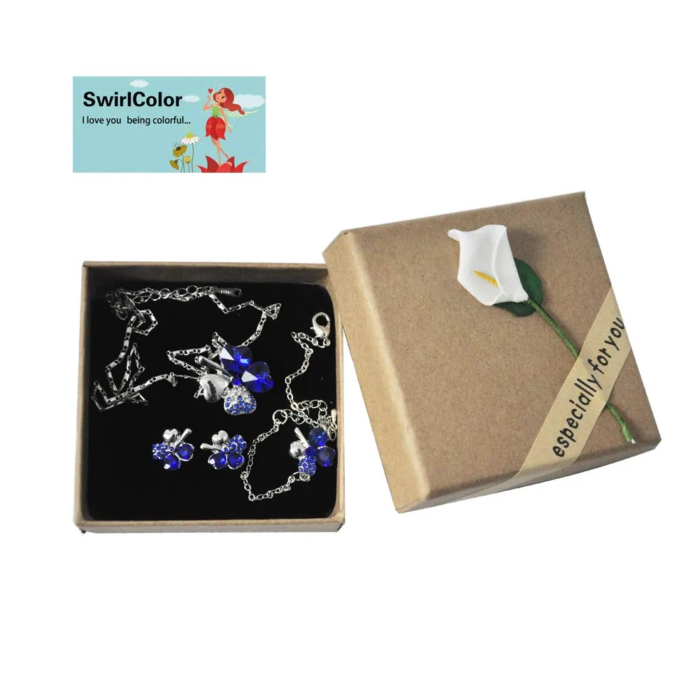 SwirlColor Set Gioielli Quadrifoglio con Collana, Bracciale e Orecchini in Cristallo Peach Heart (Blu) - immagine 7