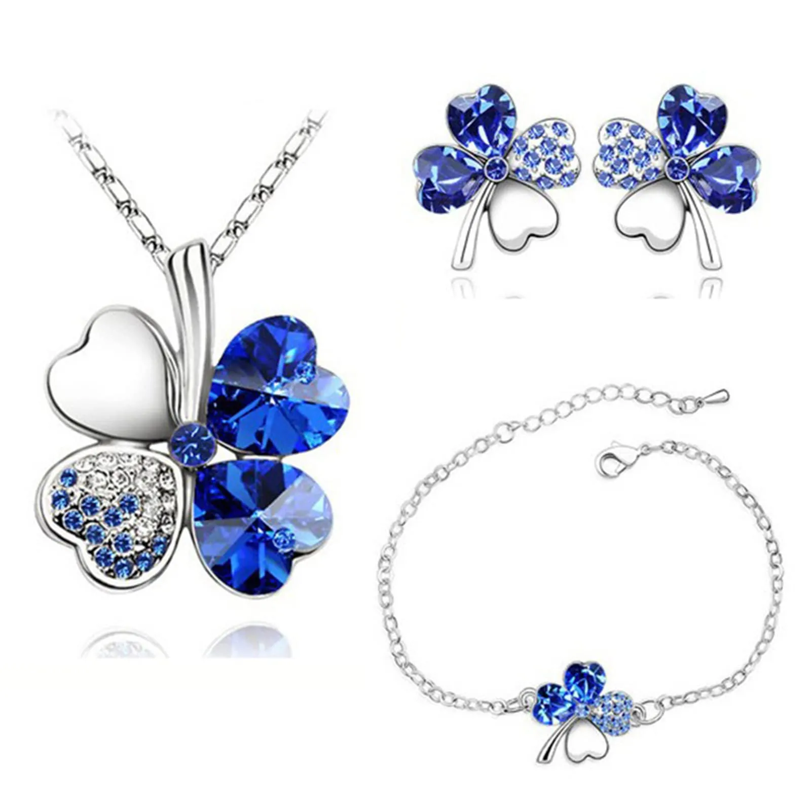 SwirlColor Set Gioielli Quadrifoglio con Collana, Bracciale e Orecchini in Cristallo Peach Heart (Blu) - immagine 9