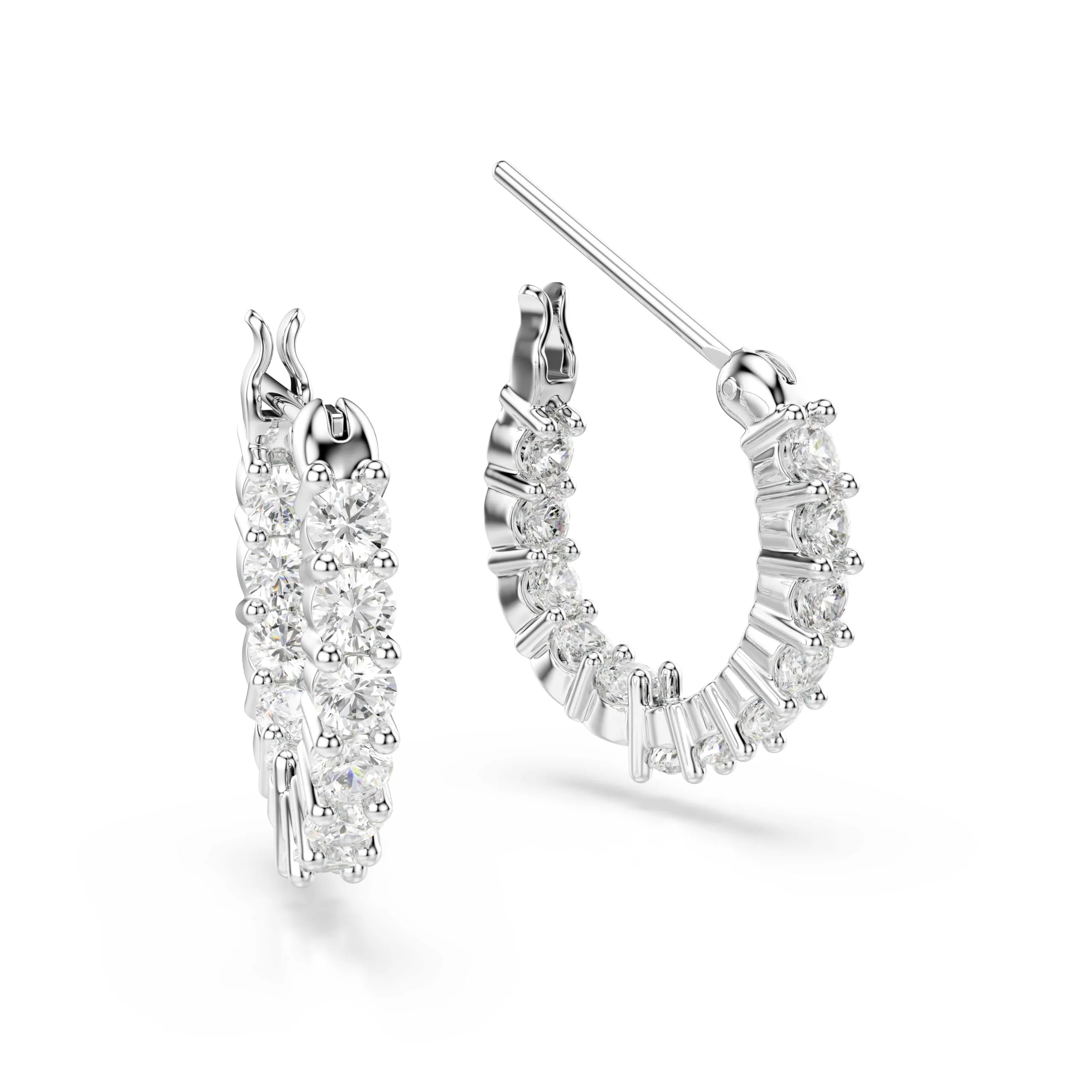 Swarovski Vittore Hoop Earrings, Round Cut, White, Rhodium Plated - immagine 3