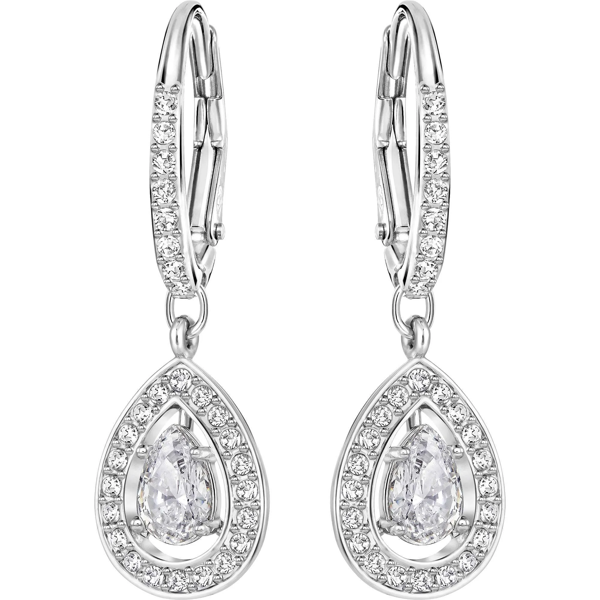 Swarovski Angelic Orecchini Pendenti, Taglio Pear, Bianchi, Placcato Rodio - immagine 1