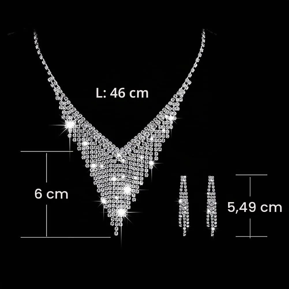 Wedity Set Collana e Orecchini di Cristallo e Strass Argento Nuziale - immagine 4