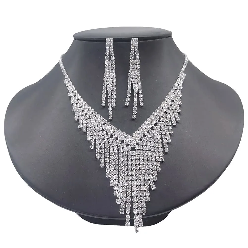 Wedity Set Collana e Orecchini di Cristallo e Strass Argento Nuziale - immagine 5