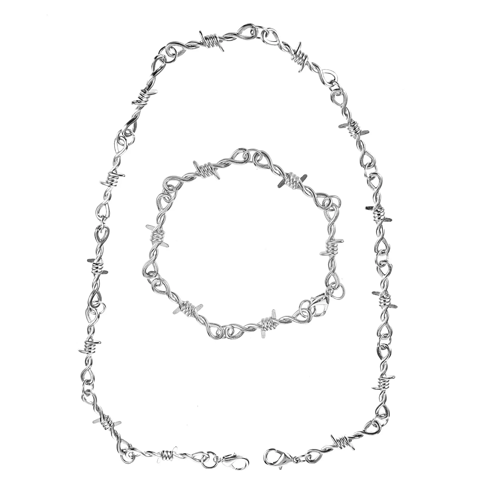 Telooco Set Collana e Bracciale in Filo Spinato Punk Gothic Argento - immagine 1
