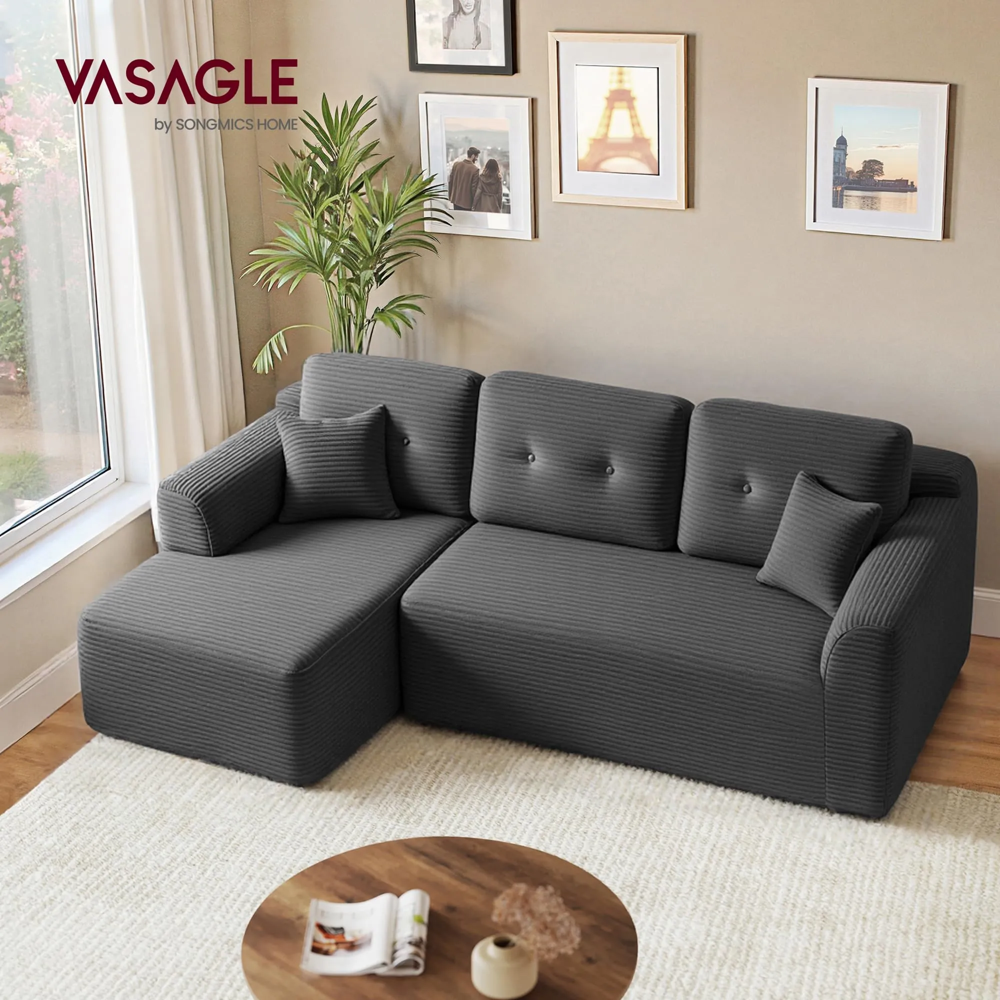 VASAGLE Divano Angolare Modulabile, 244 cm, Grigio Ardesia, LCS183GN01 - immagine 2