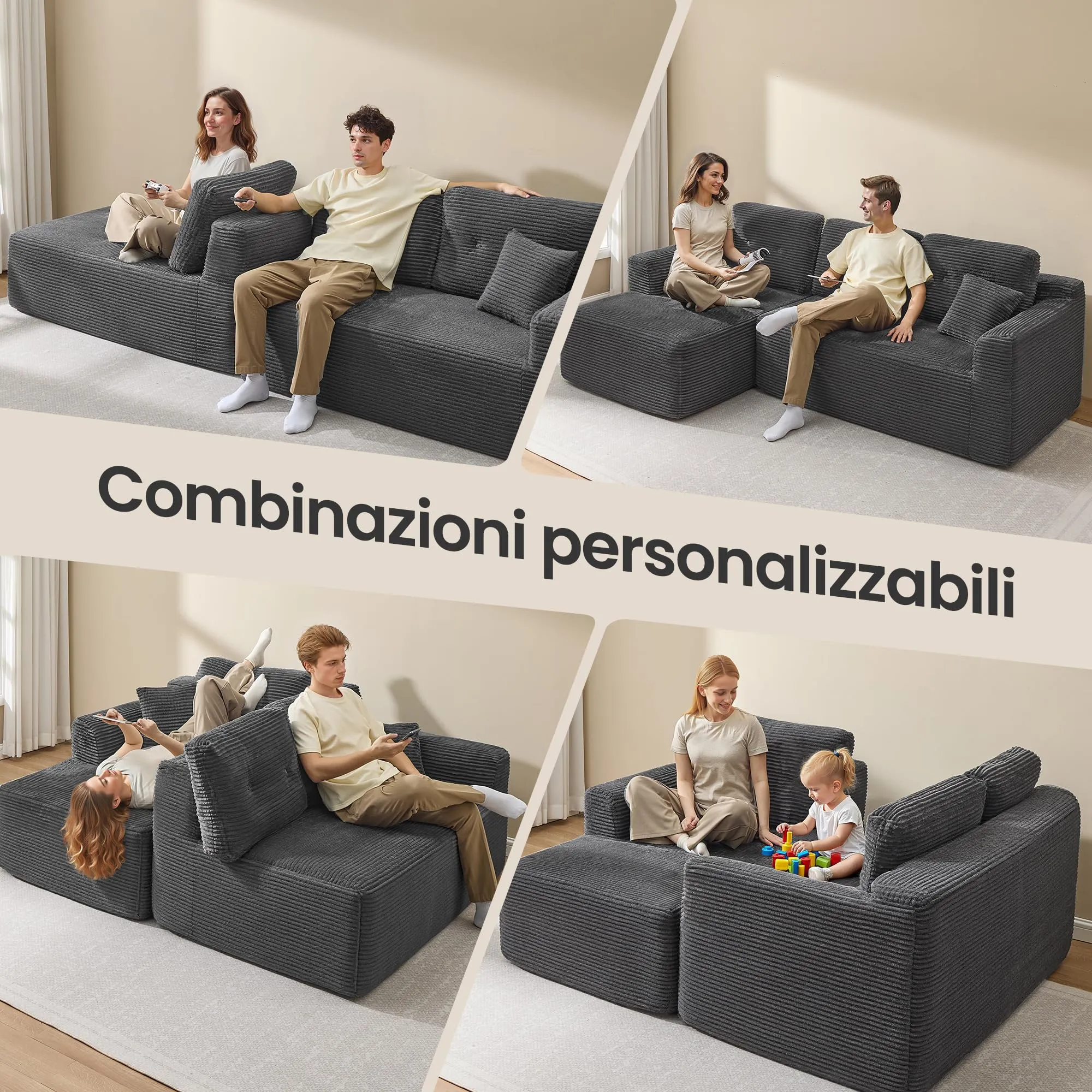 VASAGLE Divano Angolare Modulabile, 244 cm, Grigio Ardesia, LCS183GN01 - immagine 4