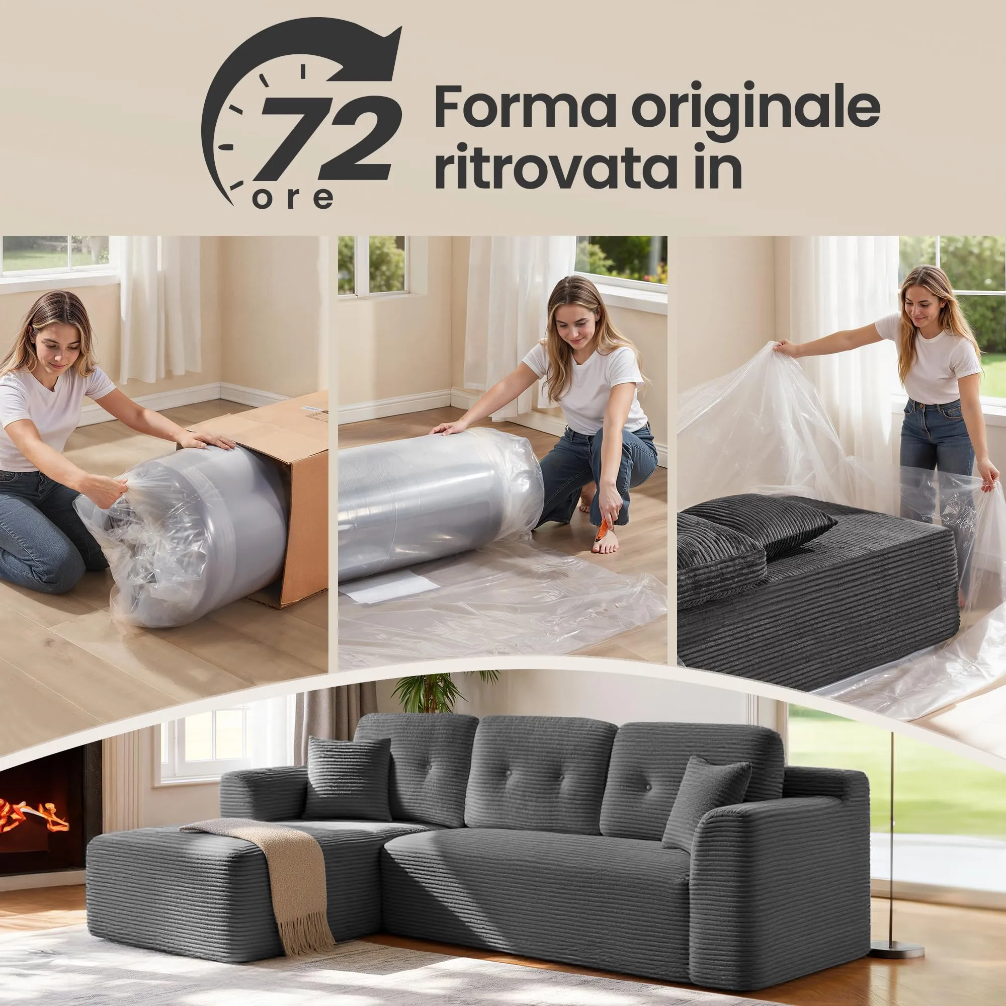 VASAGLE Divano Angolare Modulabile, 244 cm, Grigio Ardesia, LCS183GN01 - immagine 5