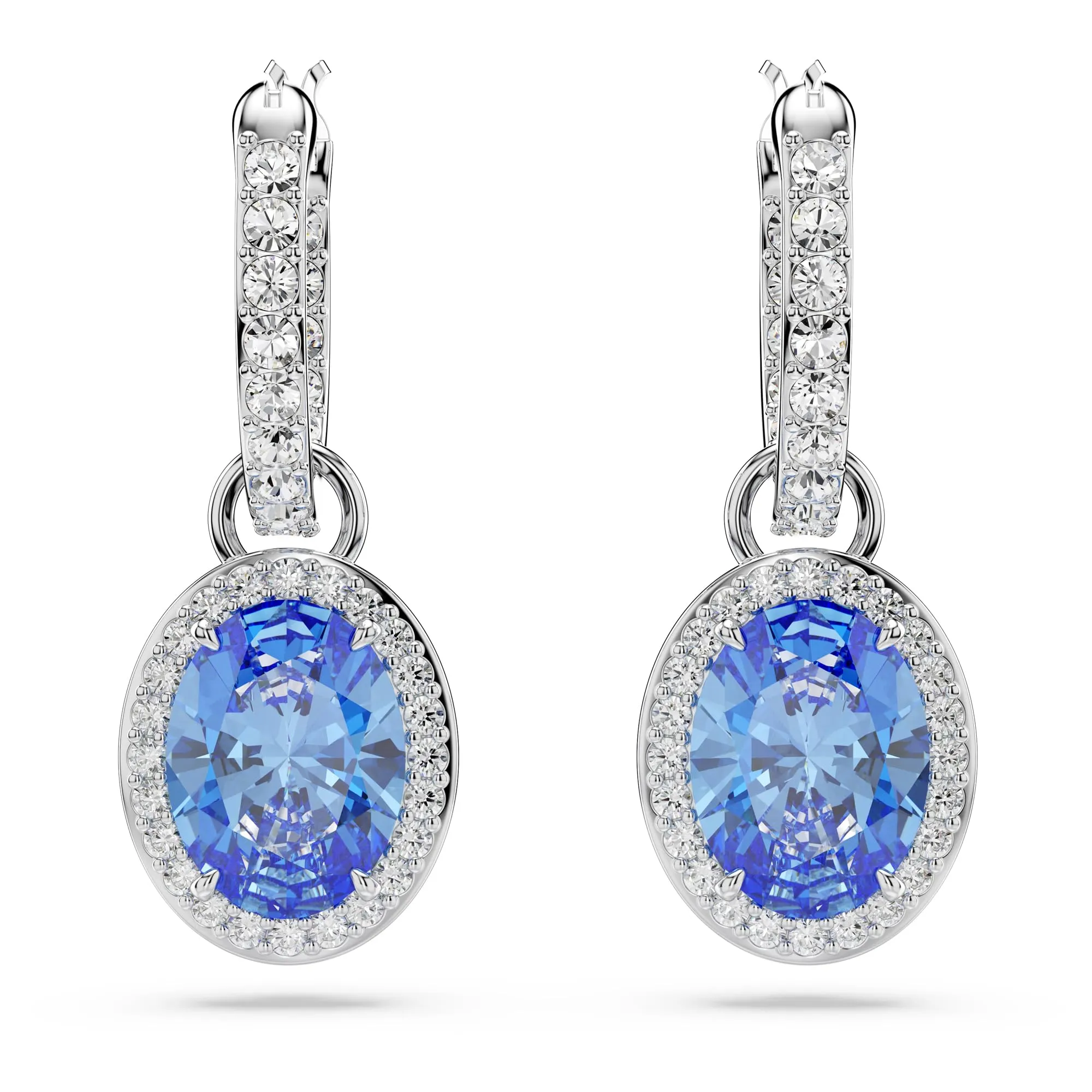 Swarovski Constella Orecchini Pendenti con Cristalli e Zirconia a Taglio Ovale, Placcatura in Tonalità Rodio, Blu - immagine 1