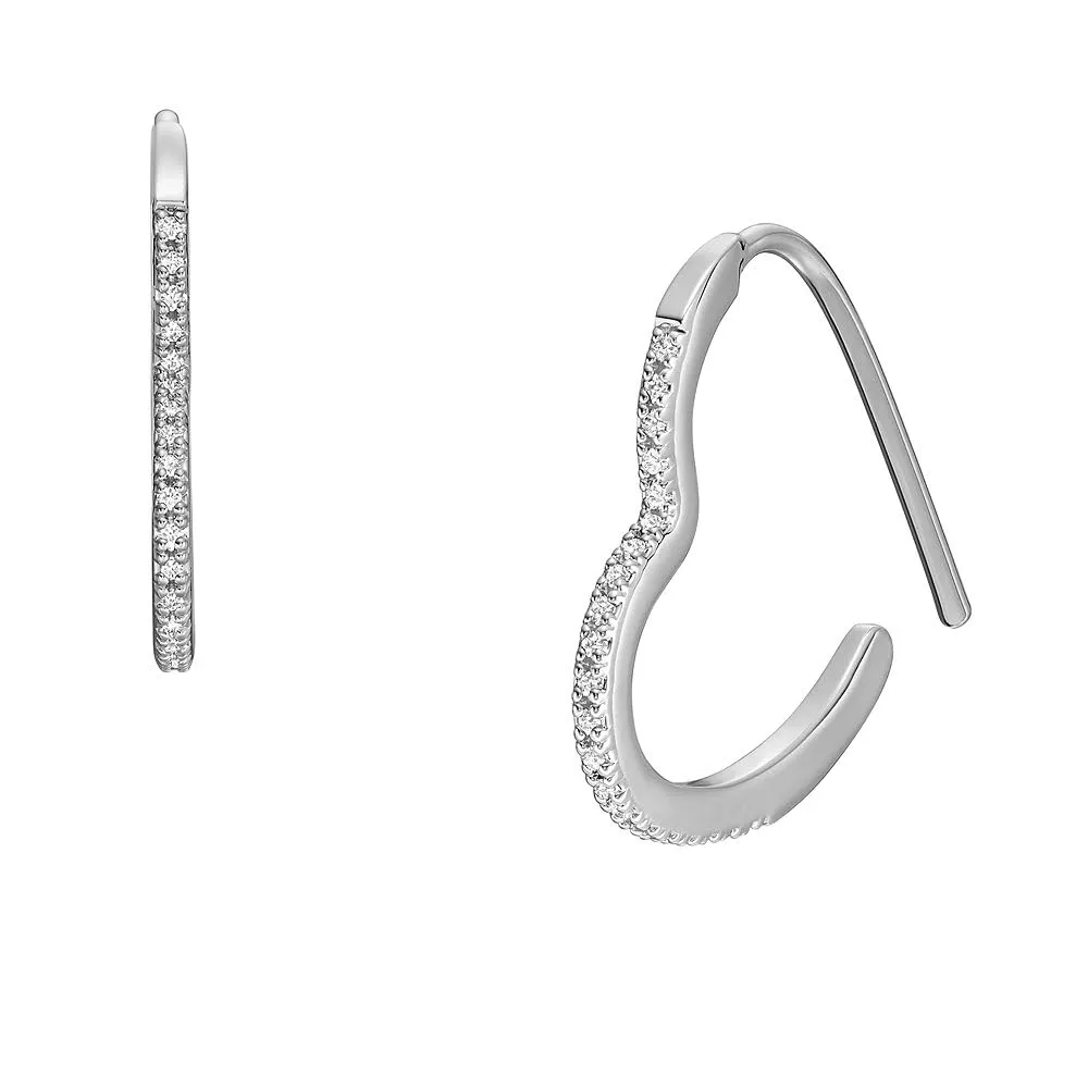 Fossil Women's Brass Hoop Earrings - Shiny Silver - JA7230040 - immagine 2
