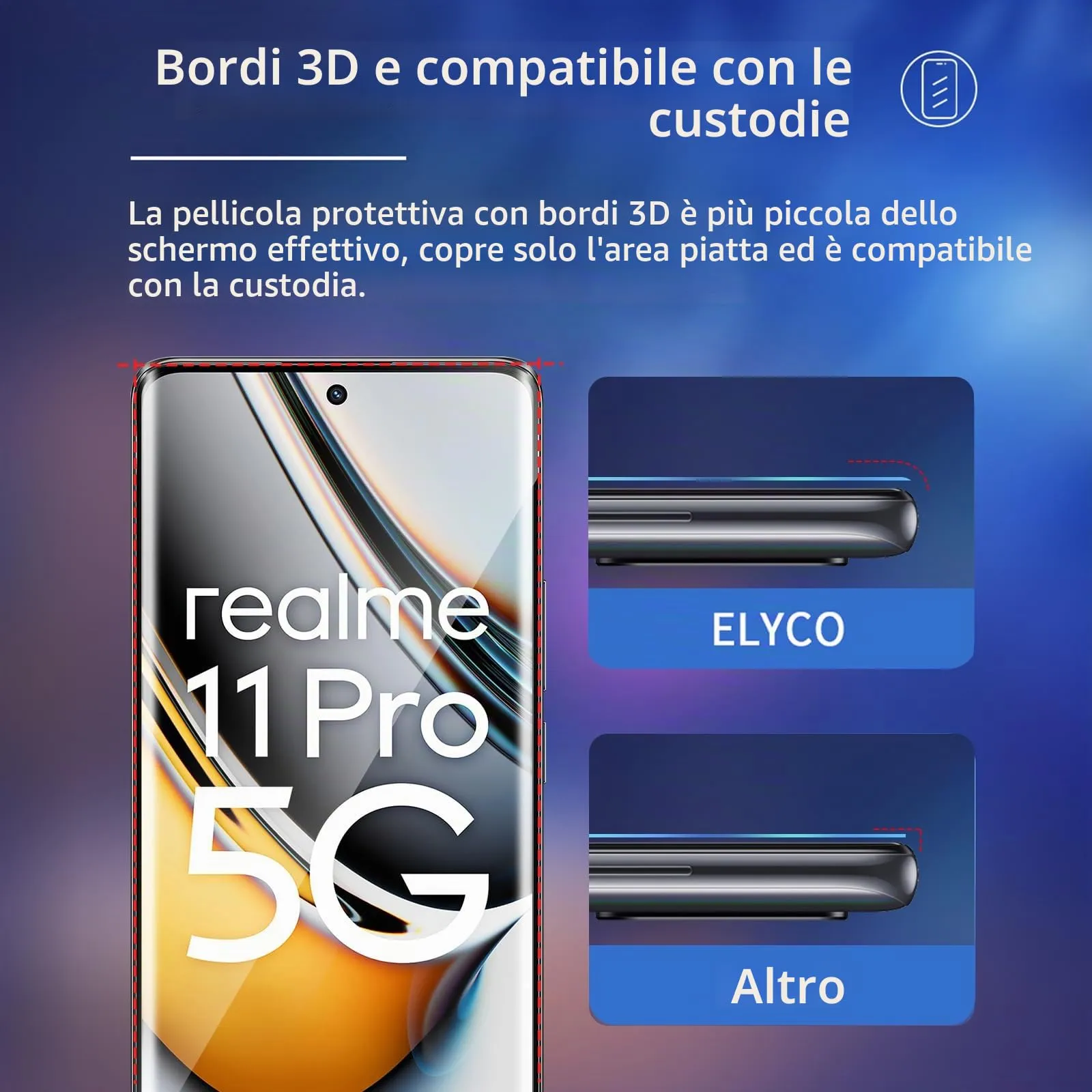 ELYCO Vetro Temperato per Realme 11 Pro / 11 Pro Plus, 2 Pezzi - immagine 5