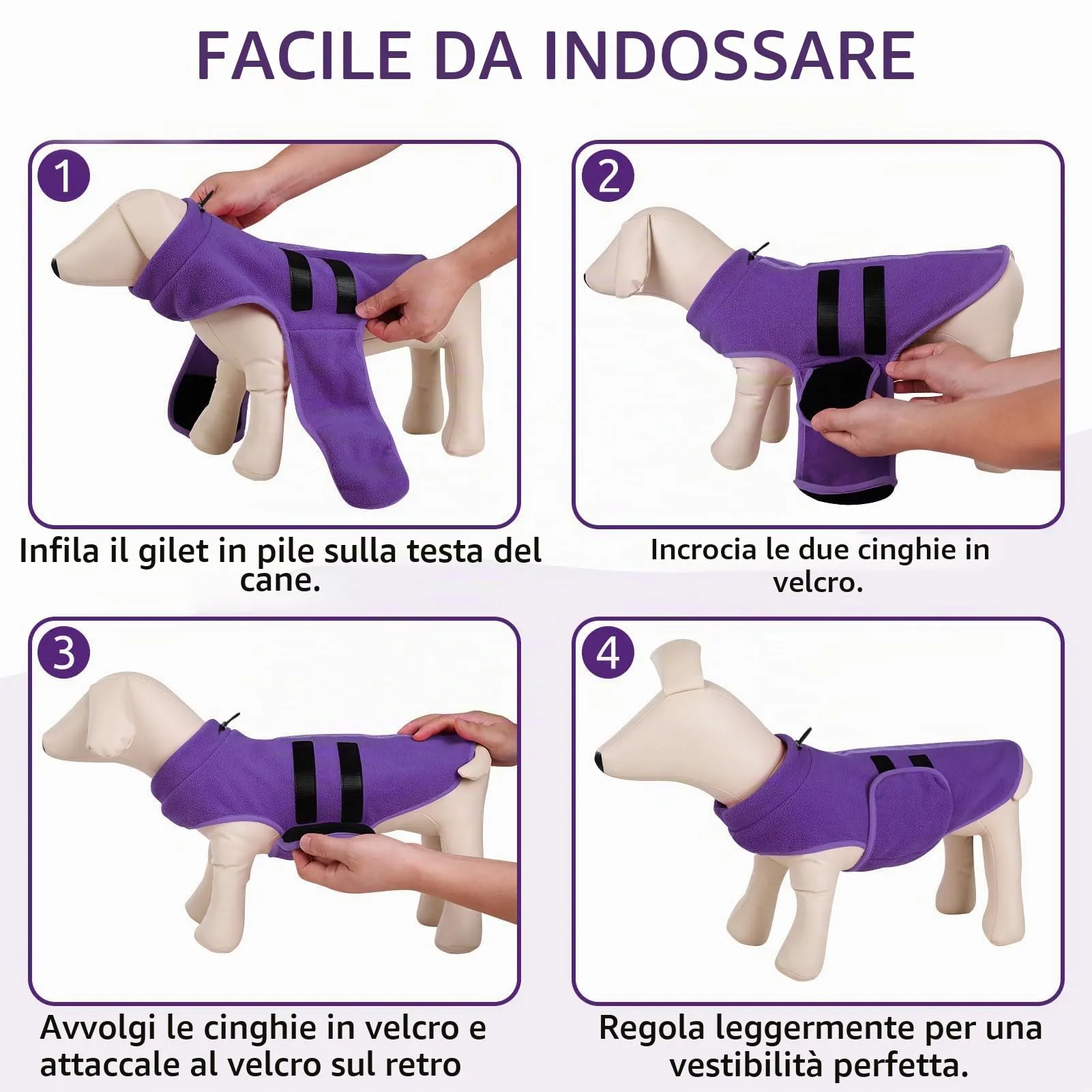 PUZAUKAL Maglione in pile invernale per cani con foro per imbracatura, lilla (M) - immagine 4