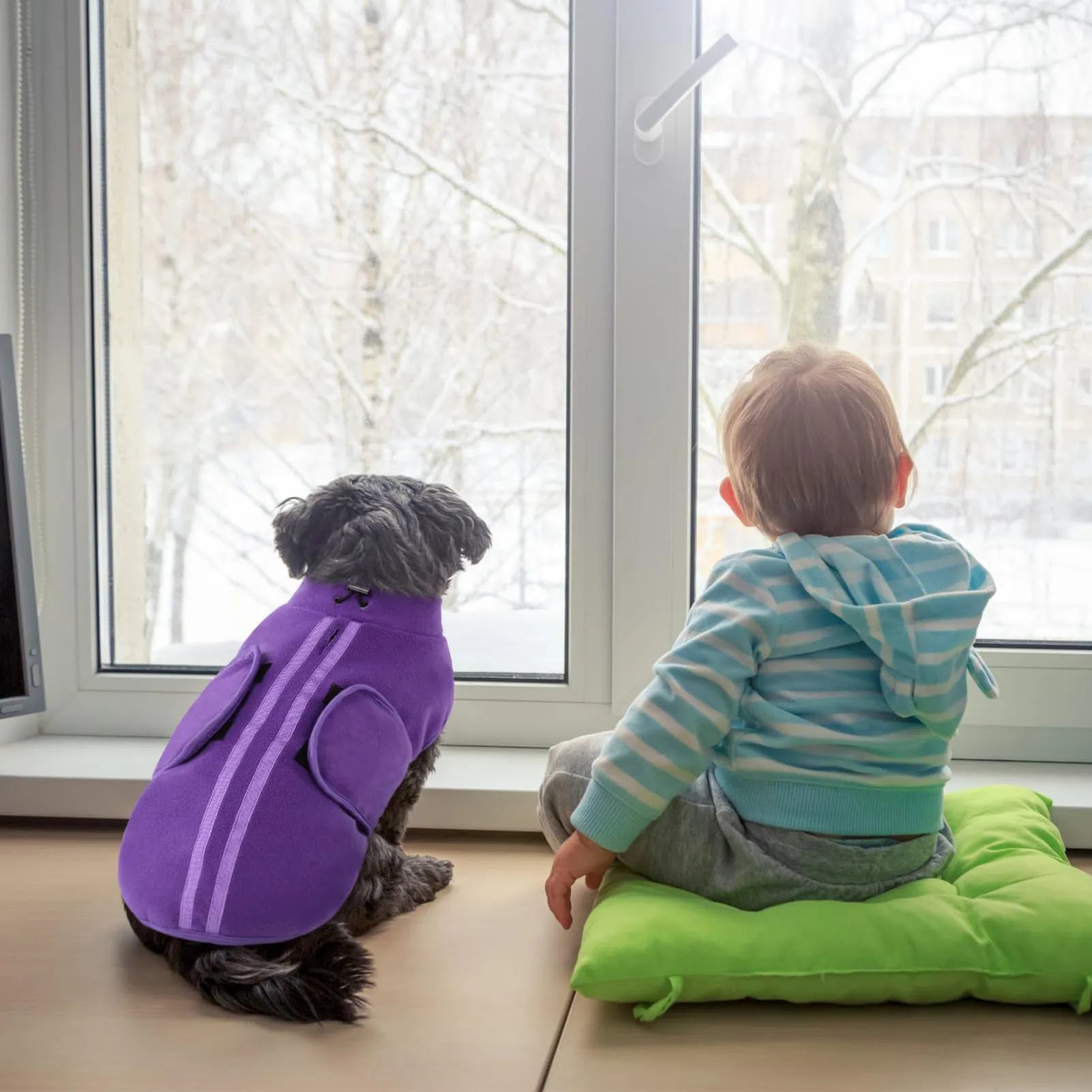 PUZAUKAL Maglione in pile invernale per cani con foro per imbracatura, lilla (M) - immagine 5