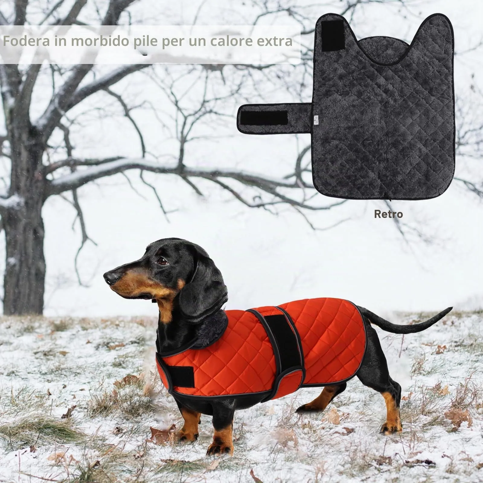 Geyecete Cappotto Invernale Termico Trapuntato per Cane Bassotto, Fodera in Pile, Foro per Imbracatura, Arancione, XS - immagine 5