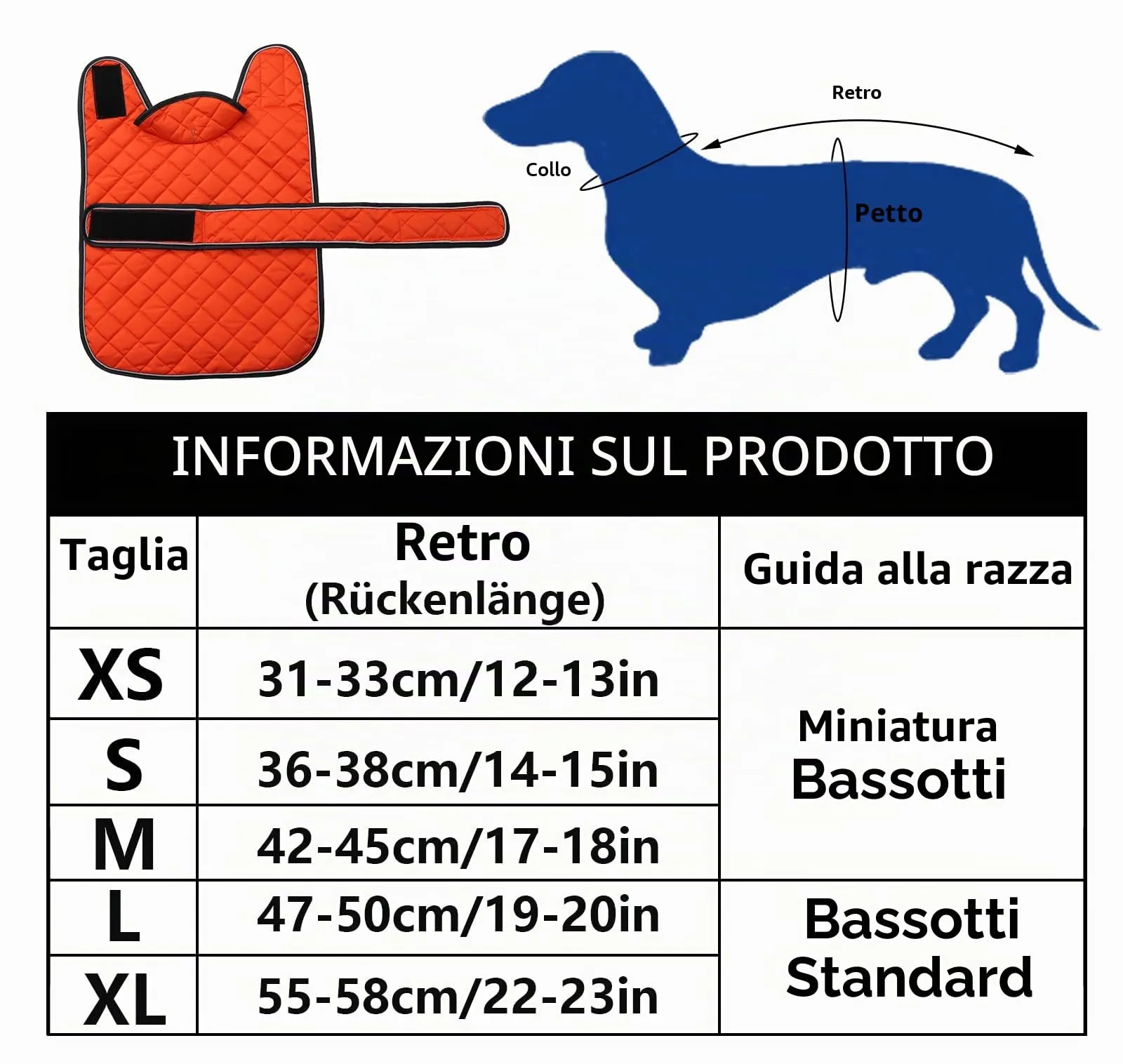 Geyecete Cappotto Invernale Termico Trapuntato per Cane Bassotto, Fodera in Pile, Foro per Imbracatura, Arancione, XS - immagine 6