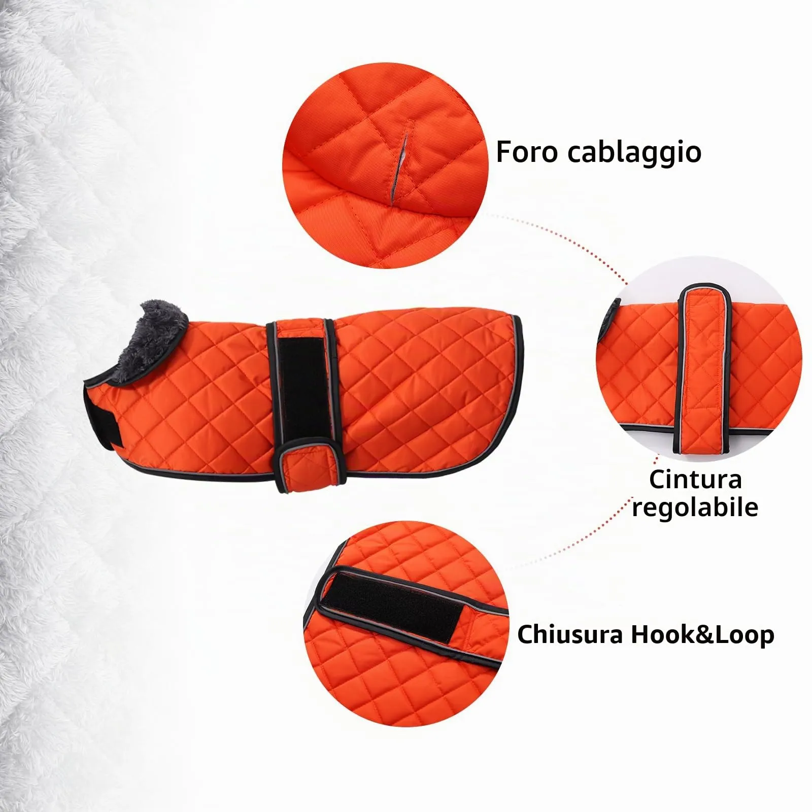 Geyecete Cappotto Invernale Termico Trapuntato per Cane Bassotto con Fodera in Pile e Foro per Imbracatura, Arancione, M - immagine 3