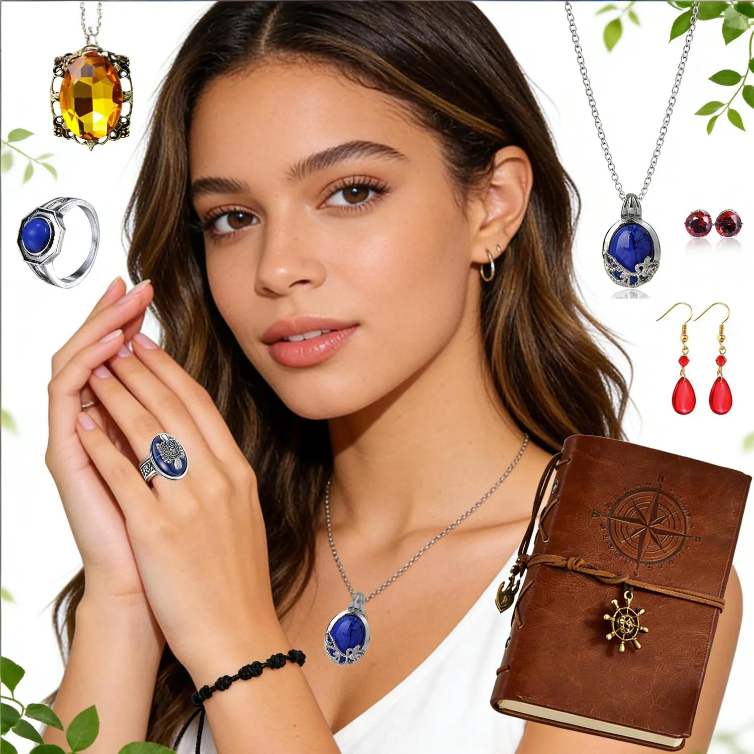 YouU Set Gioielli Stile Vampiro 18 Pezzi con Collane, Anelli, Orecchini, Bracciale e Diario Vintage - immagine 5