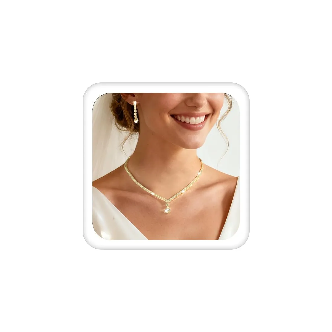 JYIXXZX Set di Gioielli Donna con Zirconia Cubica, Collana e Orecchini a Goccia in Oro e Argento - immagine 1