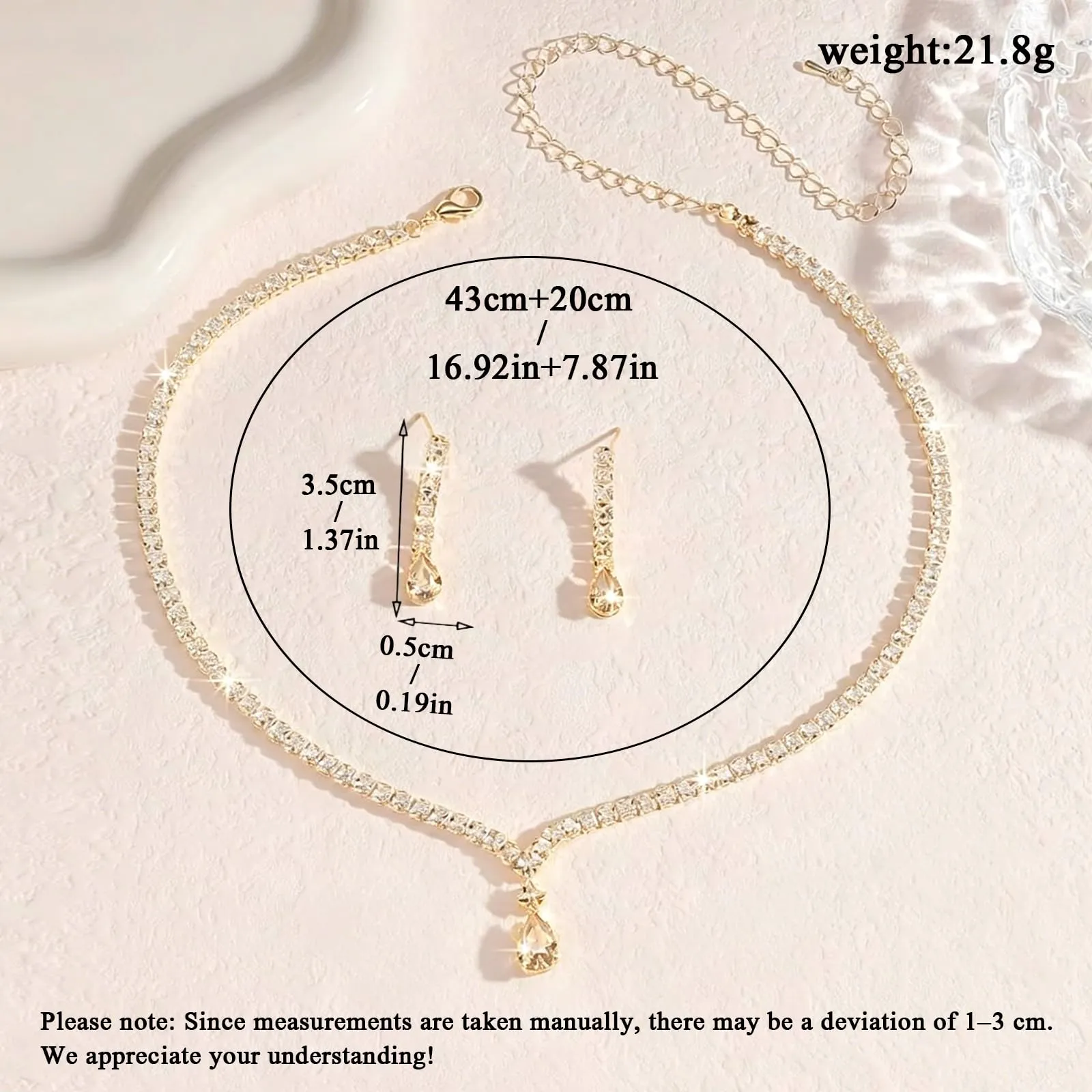 JYIXXZX Set di Gioielli Donna con Zirconia Cubica, Collana e Orecchini a Goccia in Oro e Argento - immagine 2