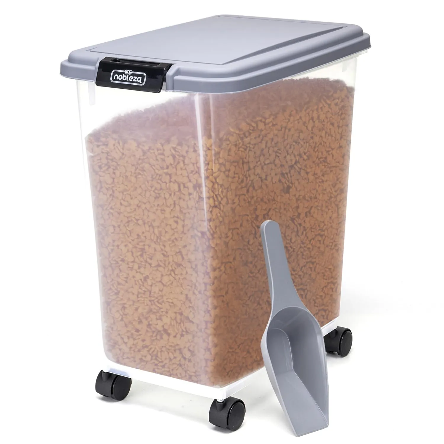 Nobleza Contenitore per Cibo per Animali 30 L con Ruote e Pala, Ermetico e Trasparente, Grigio - immagine 1