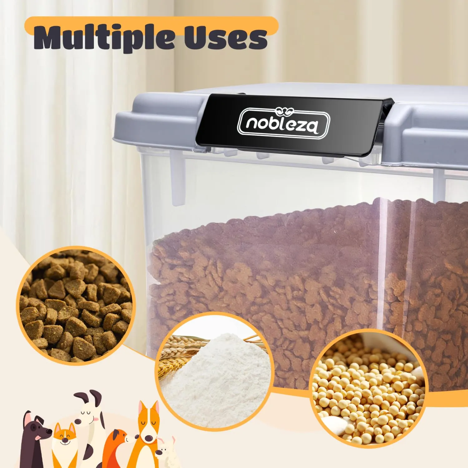 Nobleza Contenitore per Cibo per Animali 30 L con Ruote e Pala, Ermetico e Trasparente, Grigio - immagine 5