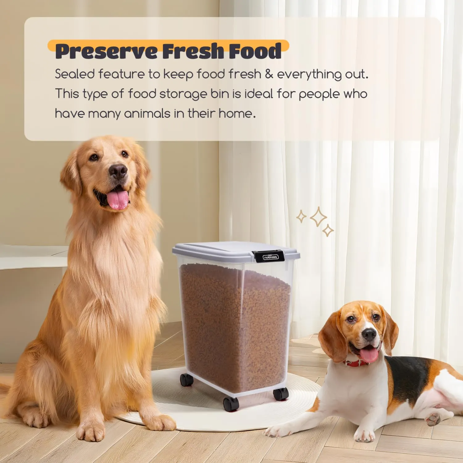 Nobleza Contenitore per Cibo per Animali 30 L con Ruote e Pala, Ermetico e Trasparente, Grigio - immagine 6