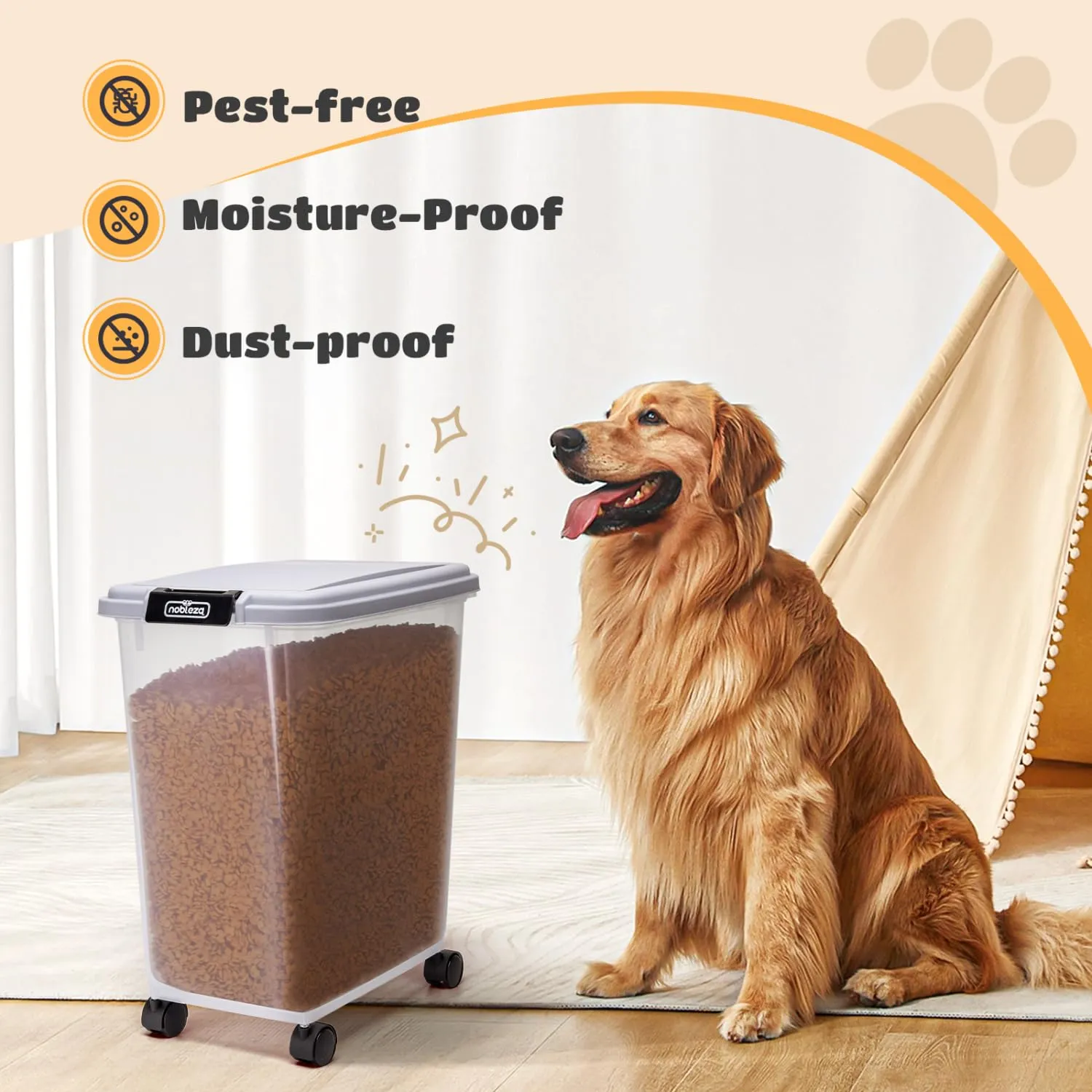 Nobleza Contenitore per Cibo per Animali 30 L con Ruote e Pala, Ermetico e Trasparente, Grigio - immagine 7