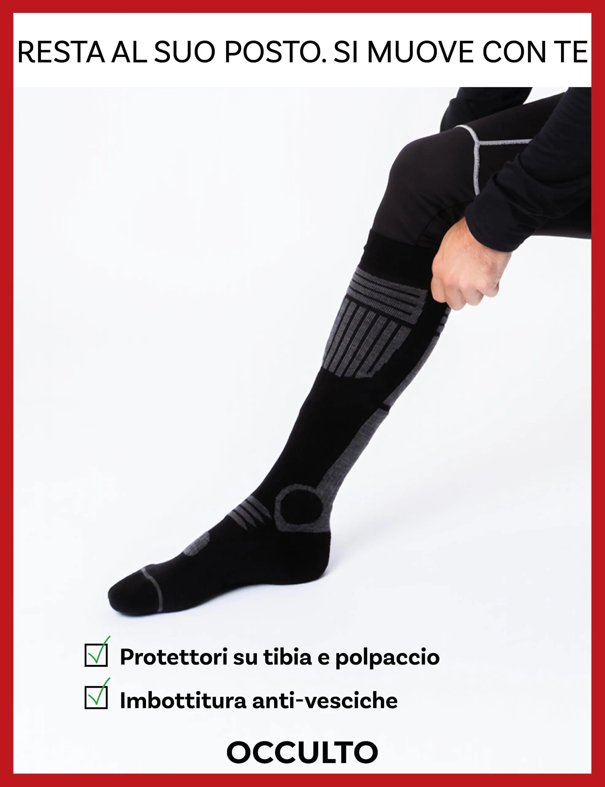Occulto Calze da Sci Uomo Felix, 2 Paia Nero Rosso, 43-46 - immagine 4