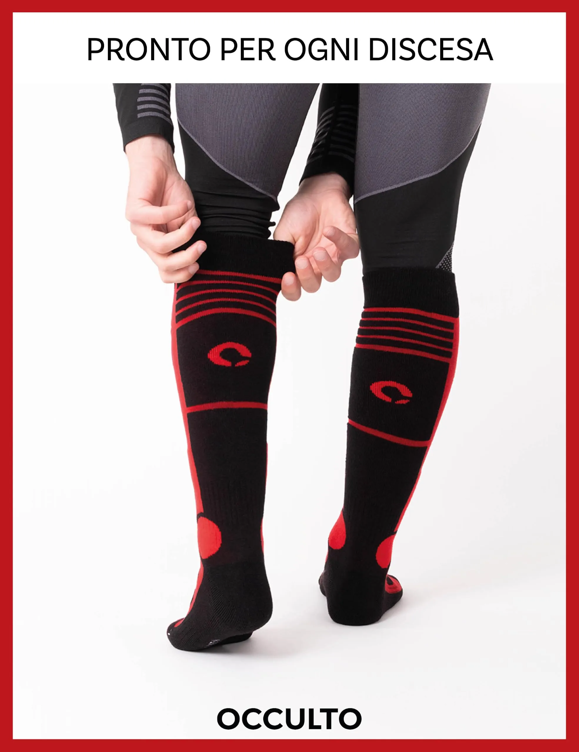 Occulto Calze da Sci Uomo Felix, 2 Paia Nero Rosso, 39-42 - immagine 5
