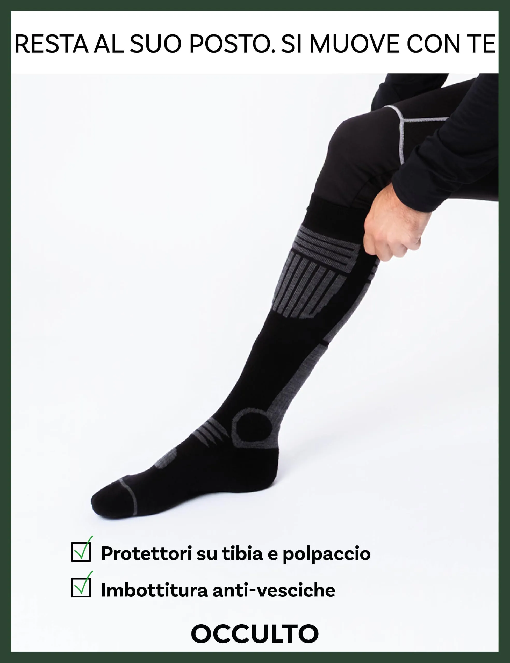 Occulto Calze da Sci Uomo Felix, 2 Paia, Nero Verde, 43-46 - immagine 4