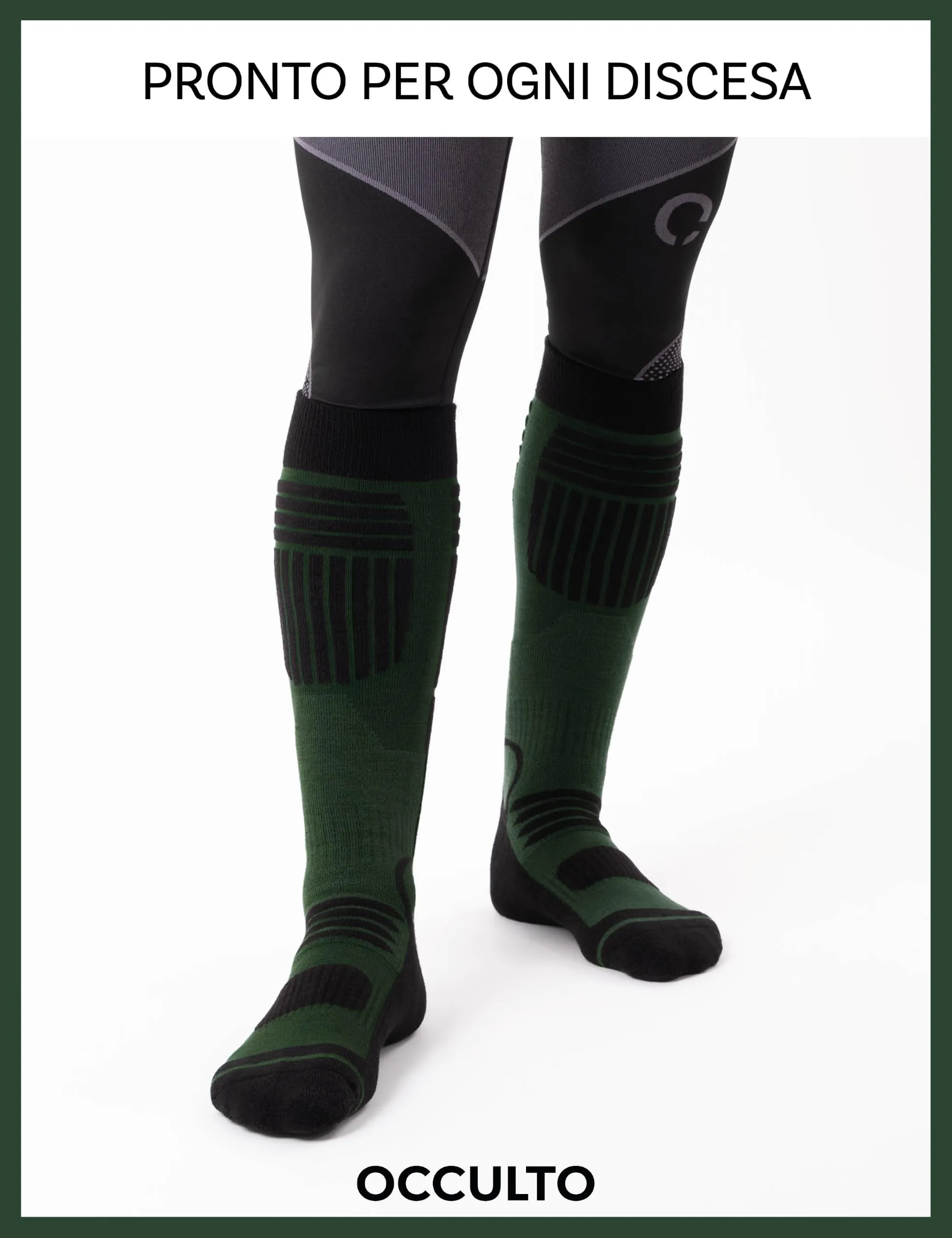 Occulto Calze da Sci Uomo Felix, 2 Paia, Nero Verde, 43-46 - immagine 5